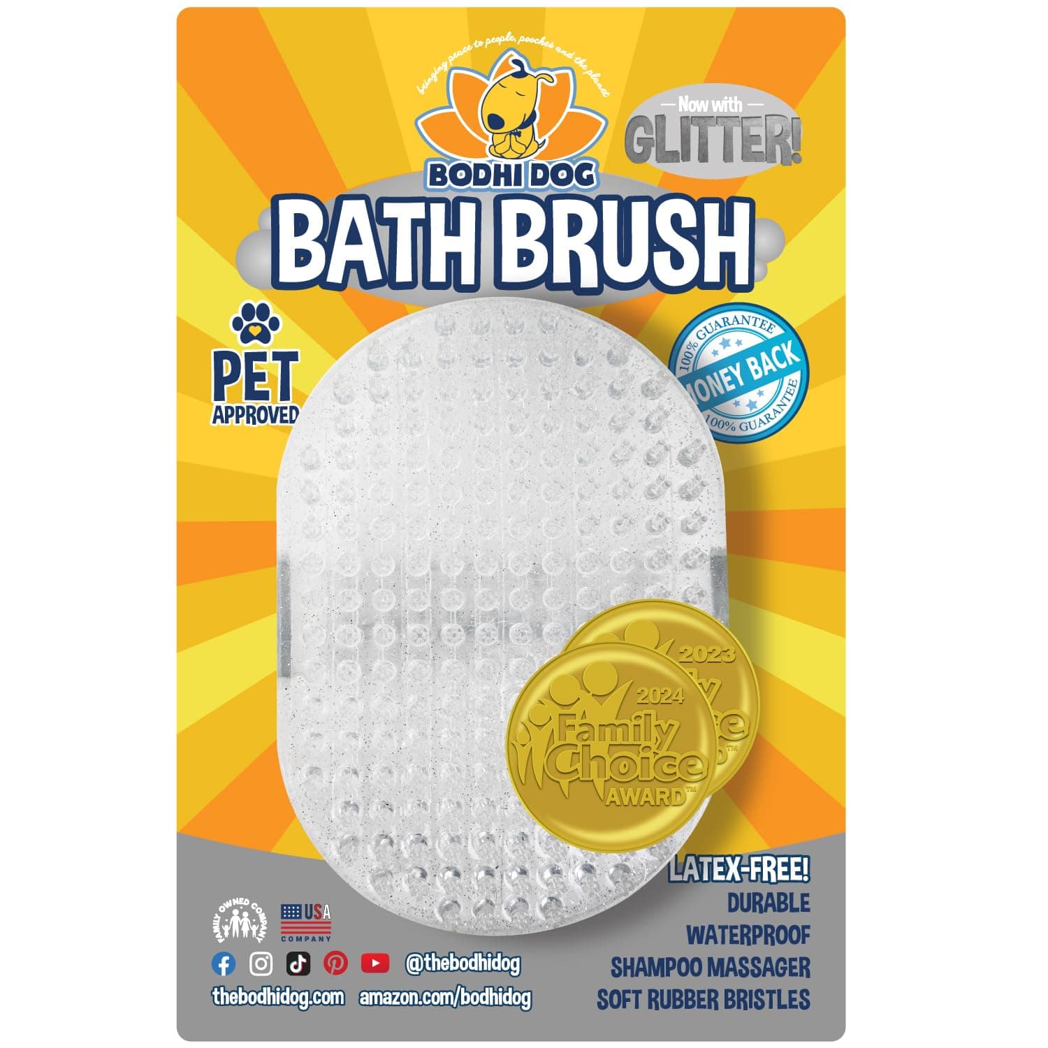 Bodhi Dog Hair Brush & Shampoo Bundle - Rubber Grooming Brush for Dogs & Cats - Gentle Scrubber for Long & Short Hair - Waterless Shampoo for Sensitive Skin & Bath Brush Set (Aqua)