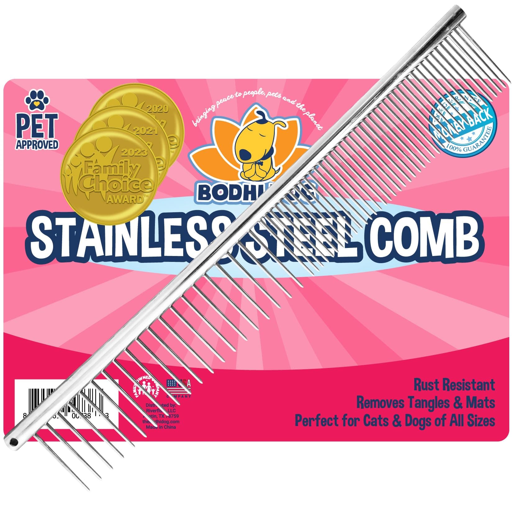 Premium Detangling Comb for Dogs & Cats | Detangler Grooming Brush for Pets | Remove Knots, Tangles, Matted Fur and Knotted Hair