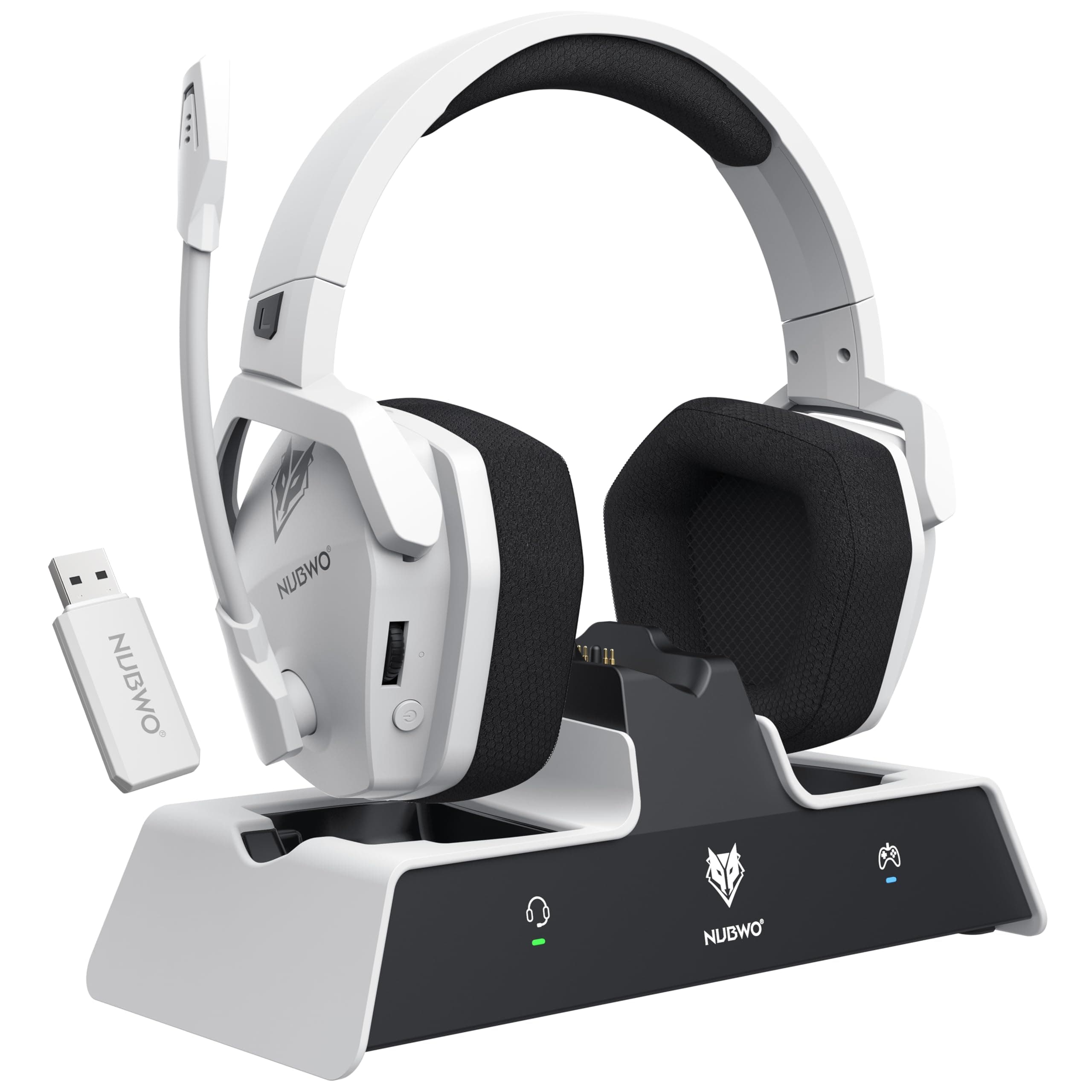 NUBWO G06 Pro Wireless Gaming Headset with Charging Station for Headset & PS5 Controller, 17ms Low Latency, 120H Battery Life, Dynamic 50mm Drivers-White (Only Compatible with PS5)