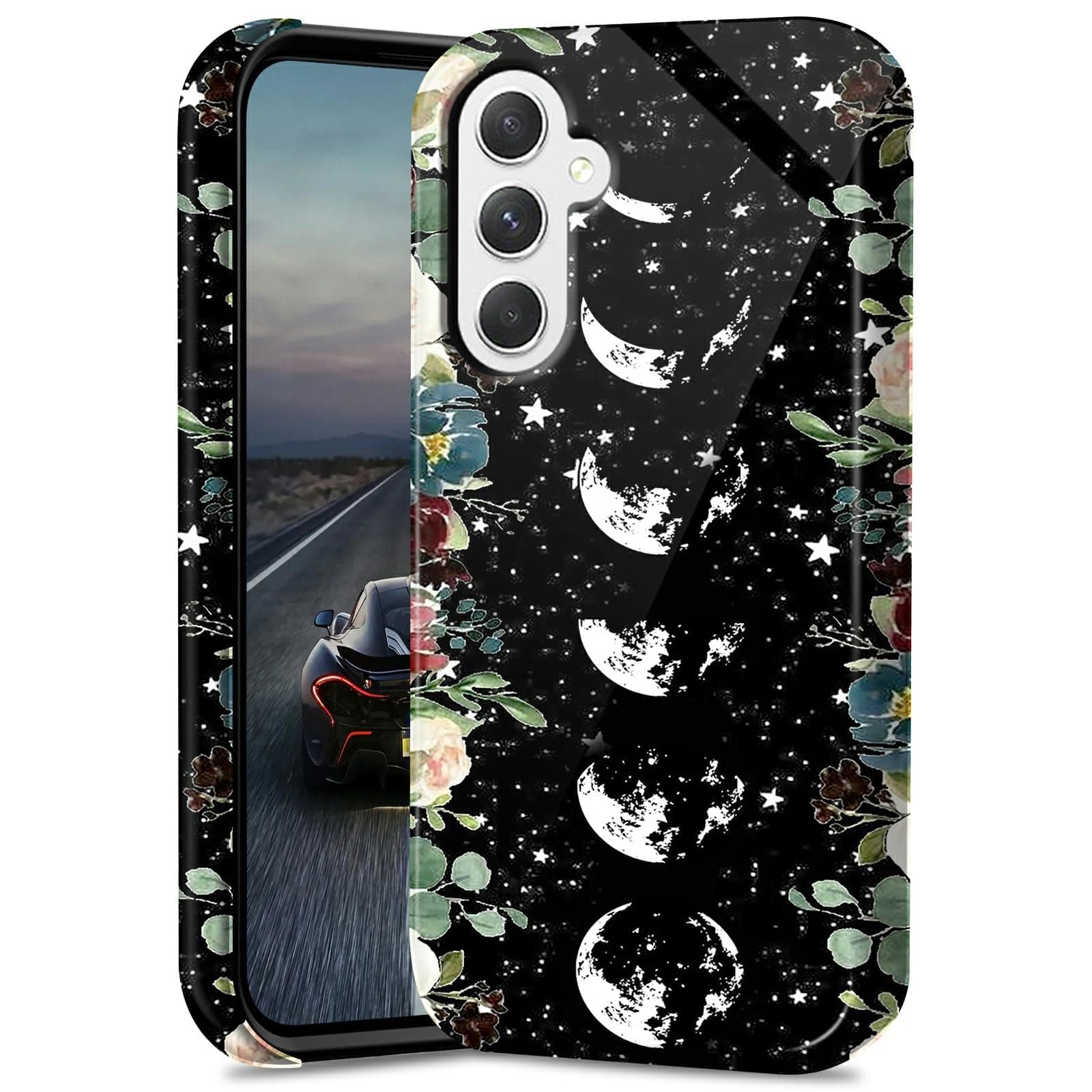 BEOTIWAD Moon Wild Floral Phone Case for Samsung Galaxy A16 5G 6.7" Dual Layer Hybrid Hard PC & Silicone Protective Design Heavy Duty Shockproof Protective Cover for Samsung A16 5G
