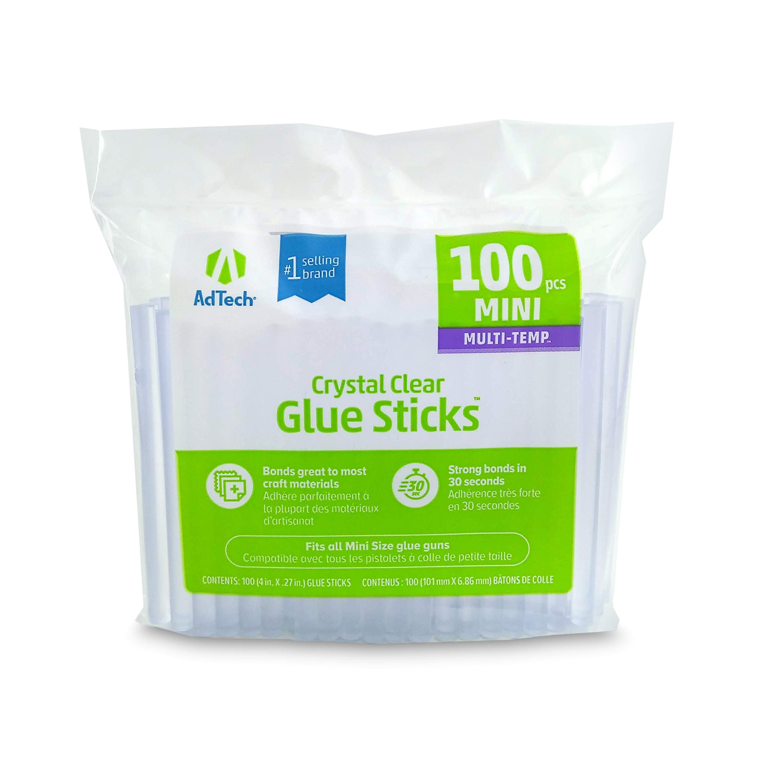 Adtech 220-34ZIP100 Multi Temp Mini Hot Glue Sticks, 4-Inch, 100-Pack, Clear