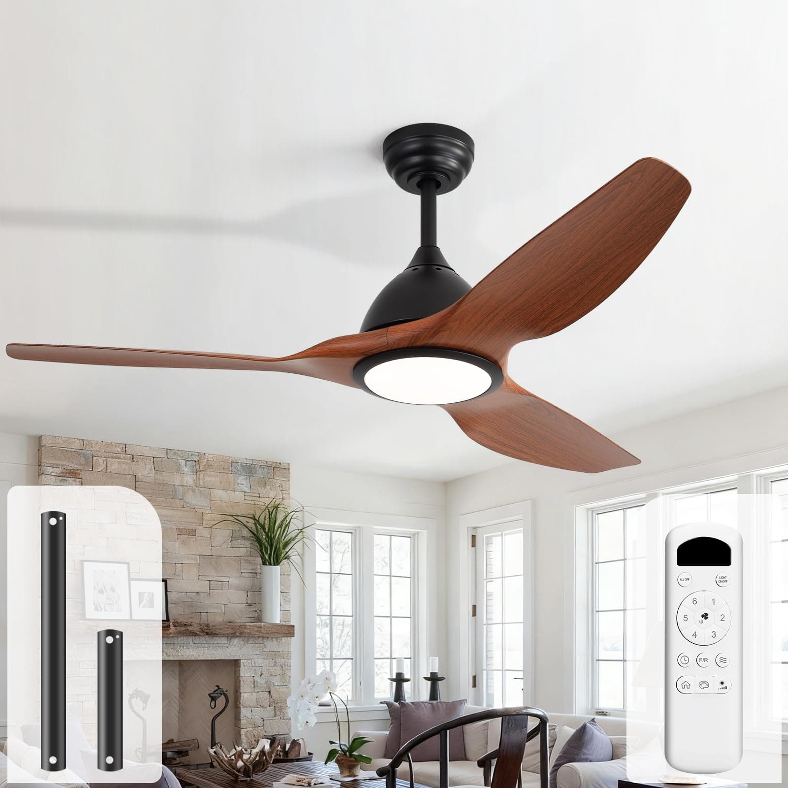 Sofucor 52 Inch Ceiling Fan with Light & Plastic Blade for Indoor Outdoor
