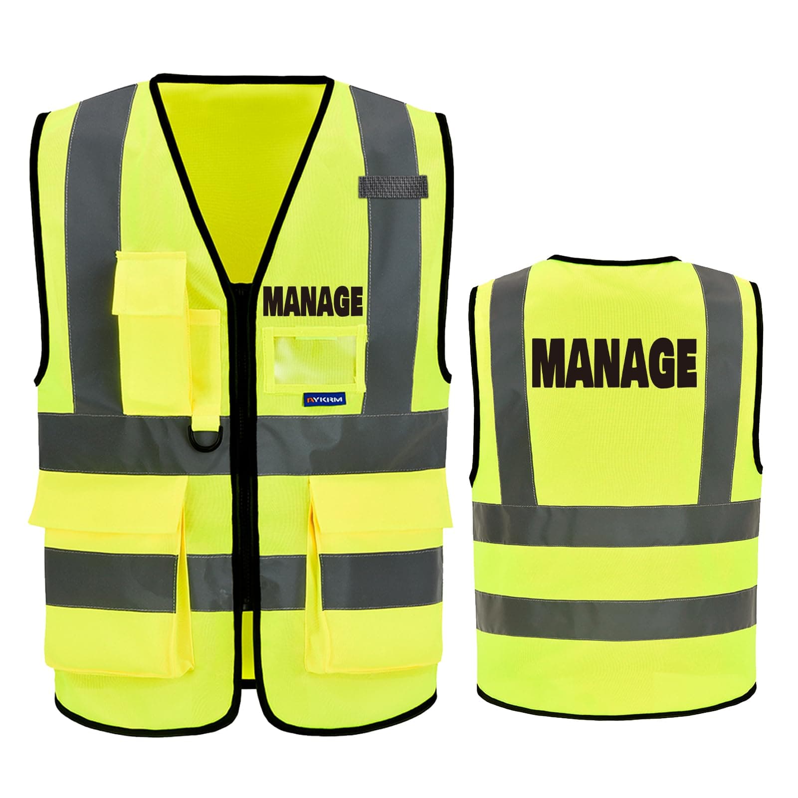 A-SAFETY High vis Reflective Security Safety Vests with 7 Pockets and Front Zipper, Yellow-manage, 5X-Large