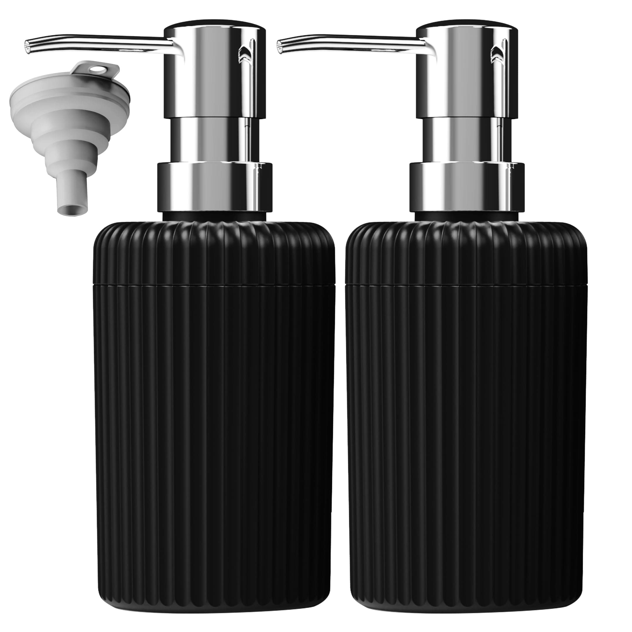 Matte Black Soap Dispenser Set of 2 – Refillable Pump Bottles with Durable ABS Pump, Leak-Proof & Shatterproof Plastic, Hand & Dish Soap Dispensers for Kitchen & Bathroom Countertop