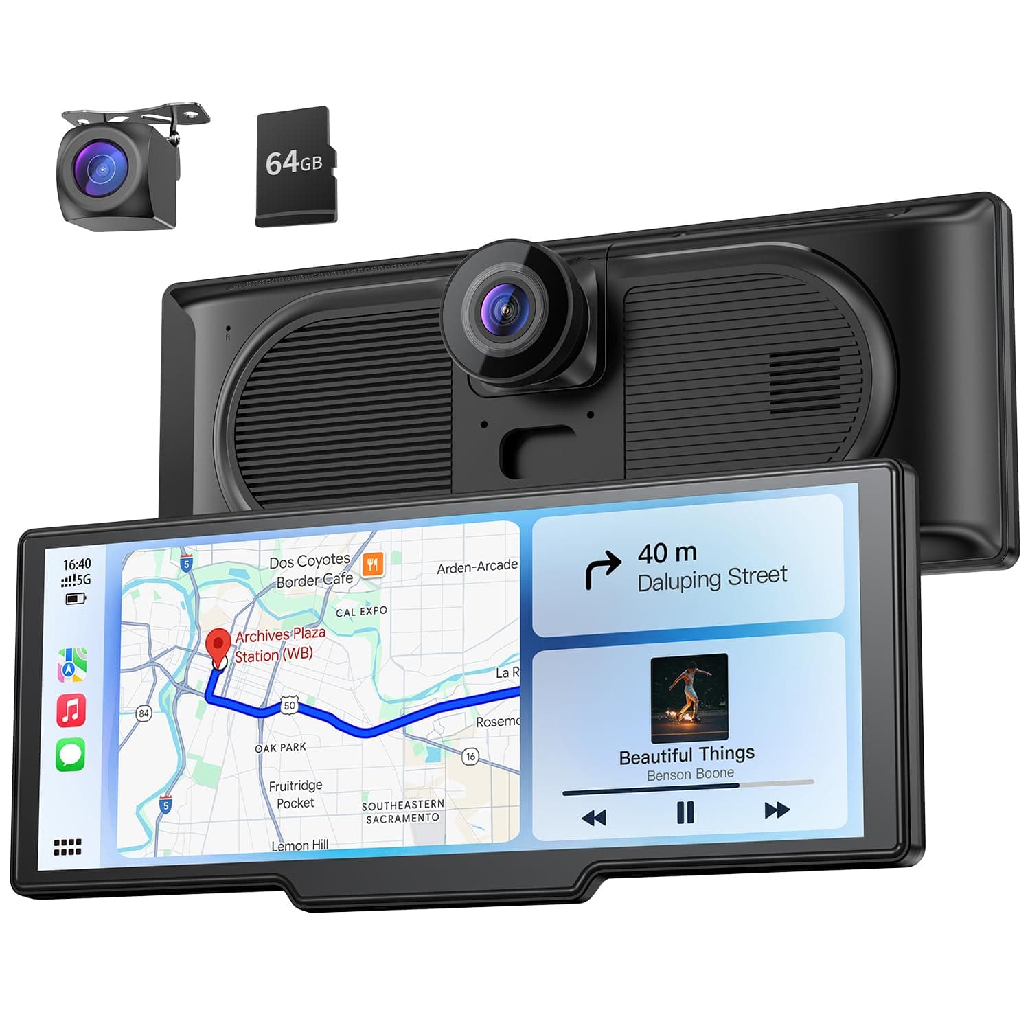 9.26" Wireless Carplay Screen for Car with 4K Dash Cam & HD Backup Camera