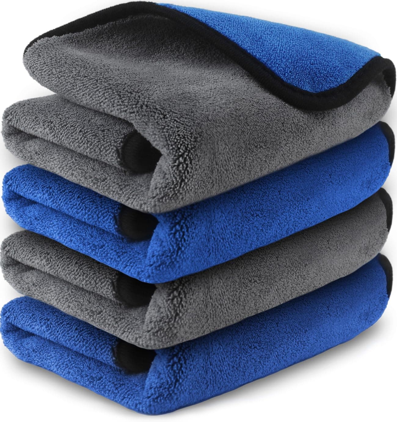 Microfiber Cleaning Cloths Car Detailing Drying Towel, Blue & Grey
