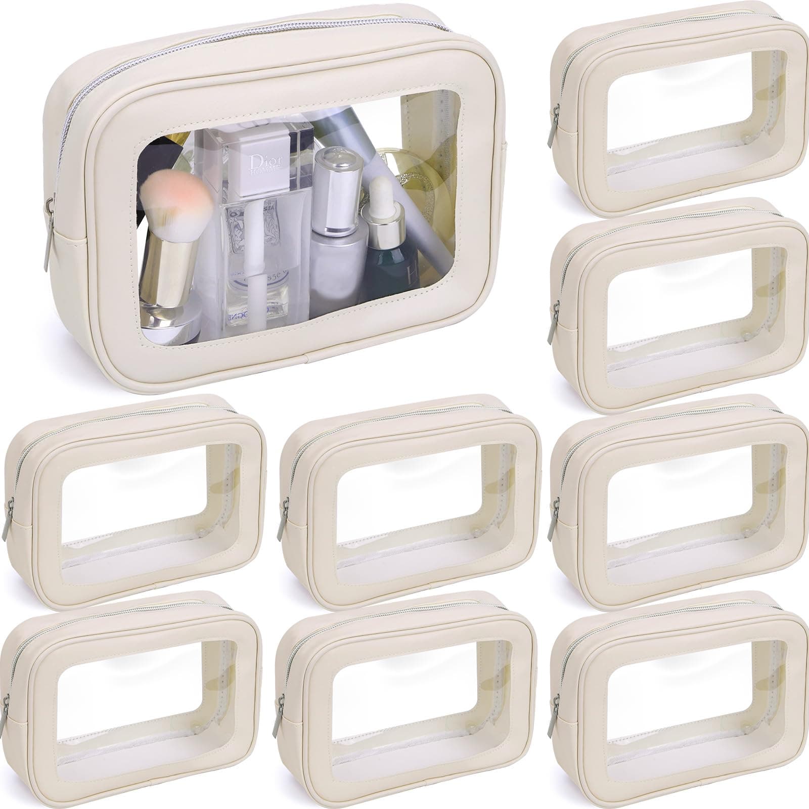 UZLU 8 Packs Clear Toiletry Bag, TSA Approved Waterproof Makeup Bags for Women Men, 2.1x7.5x5.5 lnch PVC, Carry on Airport Airline Compliant Bag, White