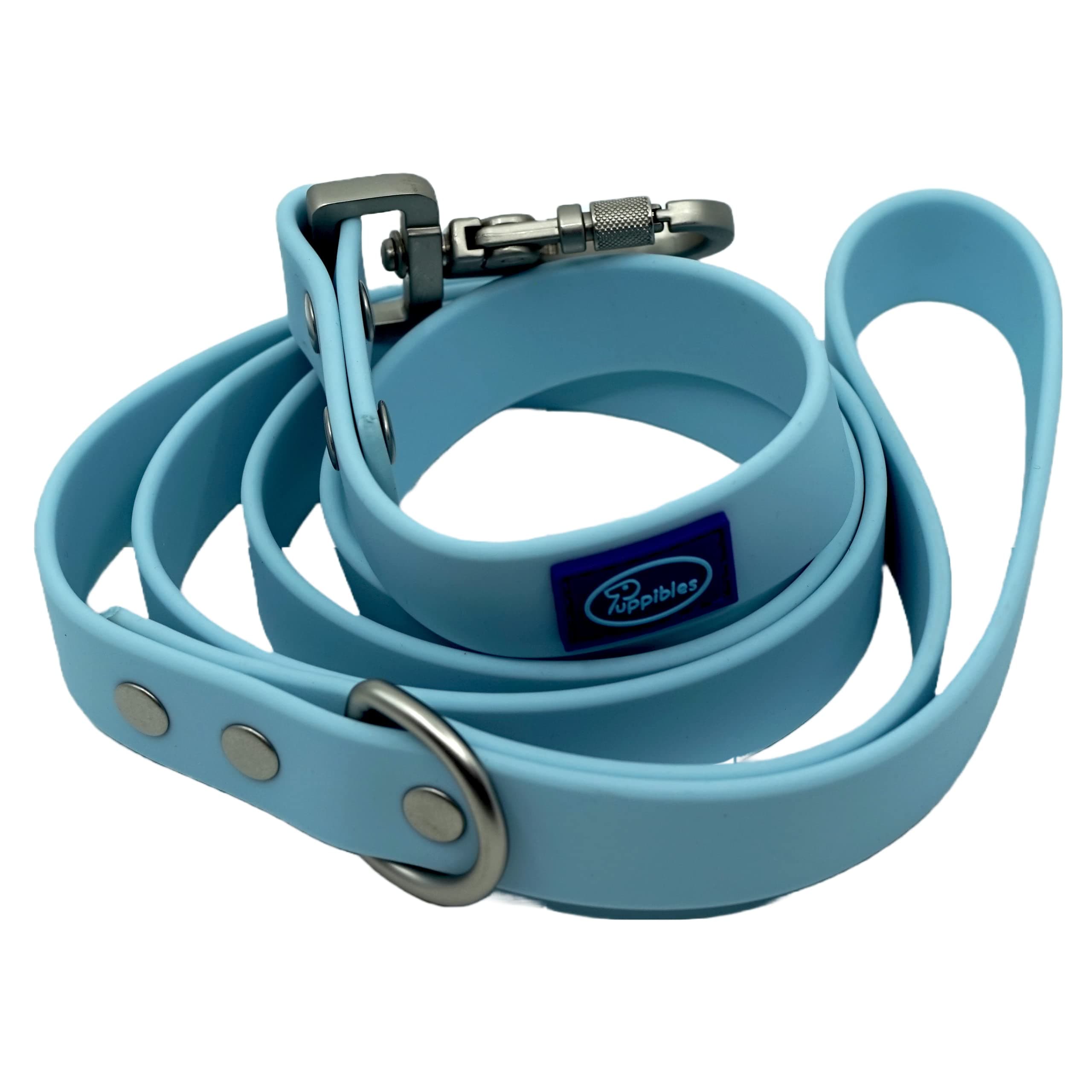 Puppibles Dog Leash – Waterproof, Dirt Resistant leashes with no Smell for Small, Medium, Large Dogs with Soft & Gentle Rubber Like Handle Made of Silicone PVC (Blue, 6 ft)