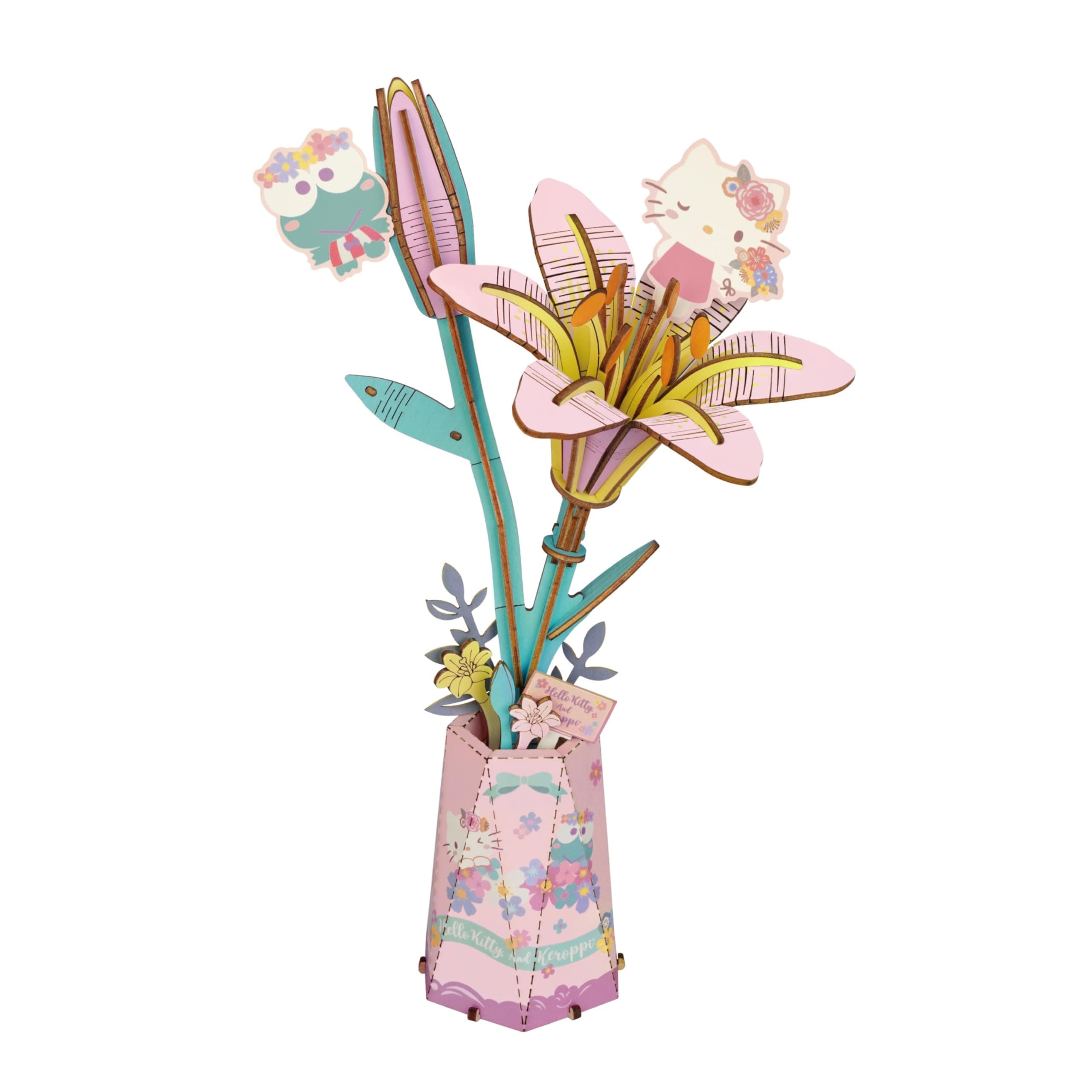 Hands Craft Hello Kitty and Friends Keroppi & Hello Kitty Lily 3D Wooden Flower Puzzle Kit
