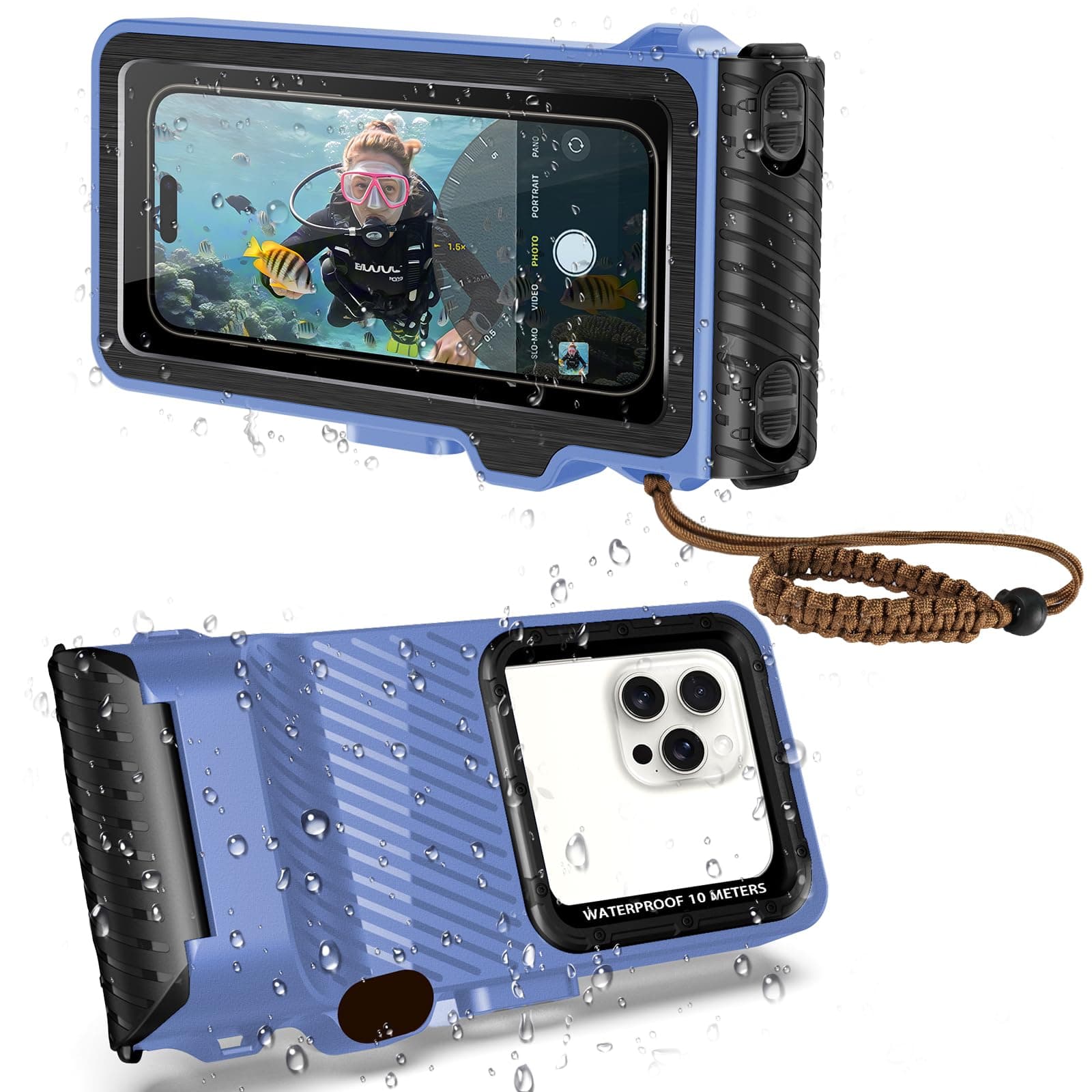 Transy Underwater Phone Case for Snorkeling & Diving (50ft/15m), IP68 Waterproof Case for Swimming, Universal Underwater Touch Screen Case Compatible with iPhone (Blue, 4th Generation Phone Case)