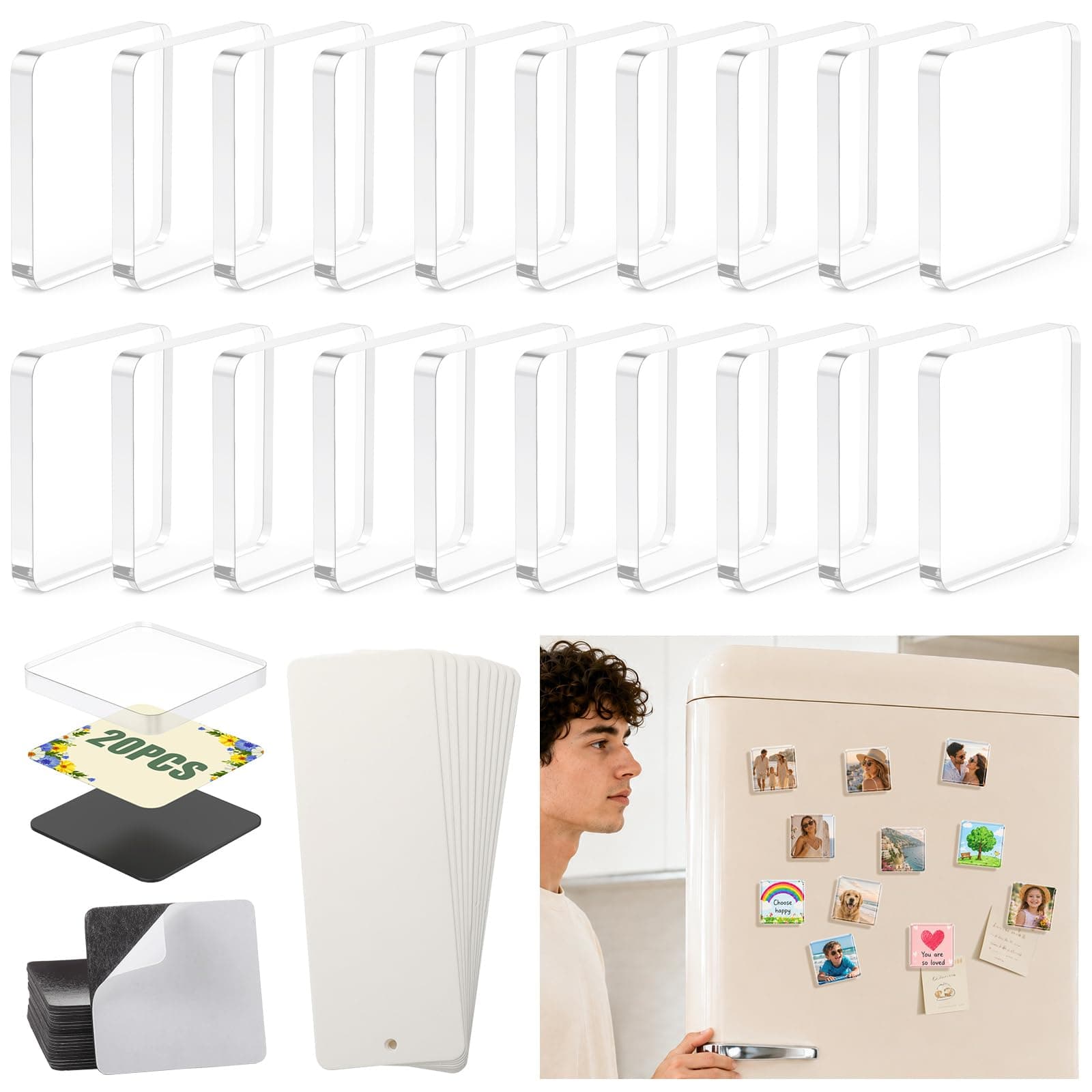 20PCS DIY Fridge Magnet Kit,Clear Acrylic Magnets Kit for Refrigerator