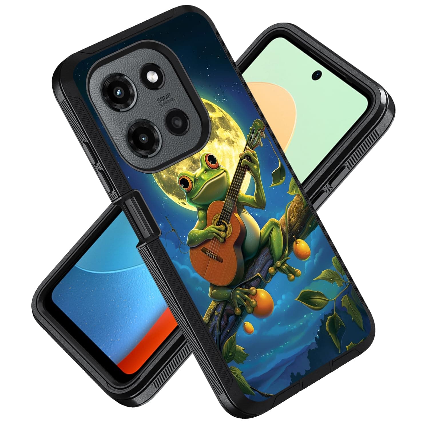 ZXHSBROK Case for Motorola Moto G Power 5G 2026 / Moto G Power 5G 2025, Military Grade Heavy Duty 3-Layer Shockproof Drop Protective Phone Cover, Frog Playing Guitar Under The Moon