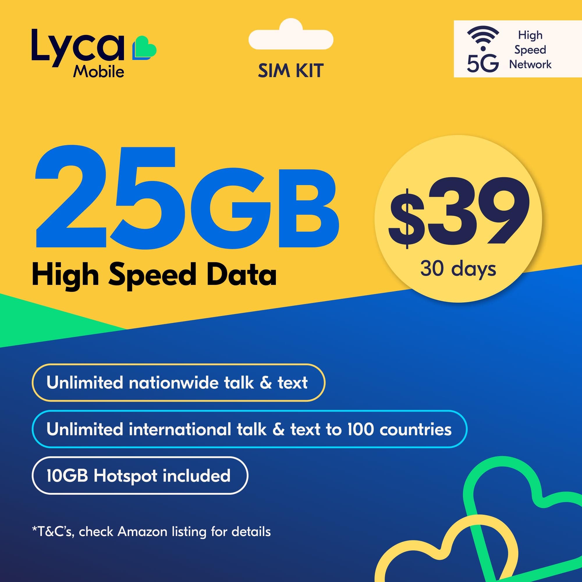 Lyca Mobile Prepaid 5G/4G SIM Card | Unlimited Talk, Text & Data (25GB (10GB Hotspot) | 30 Days)