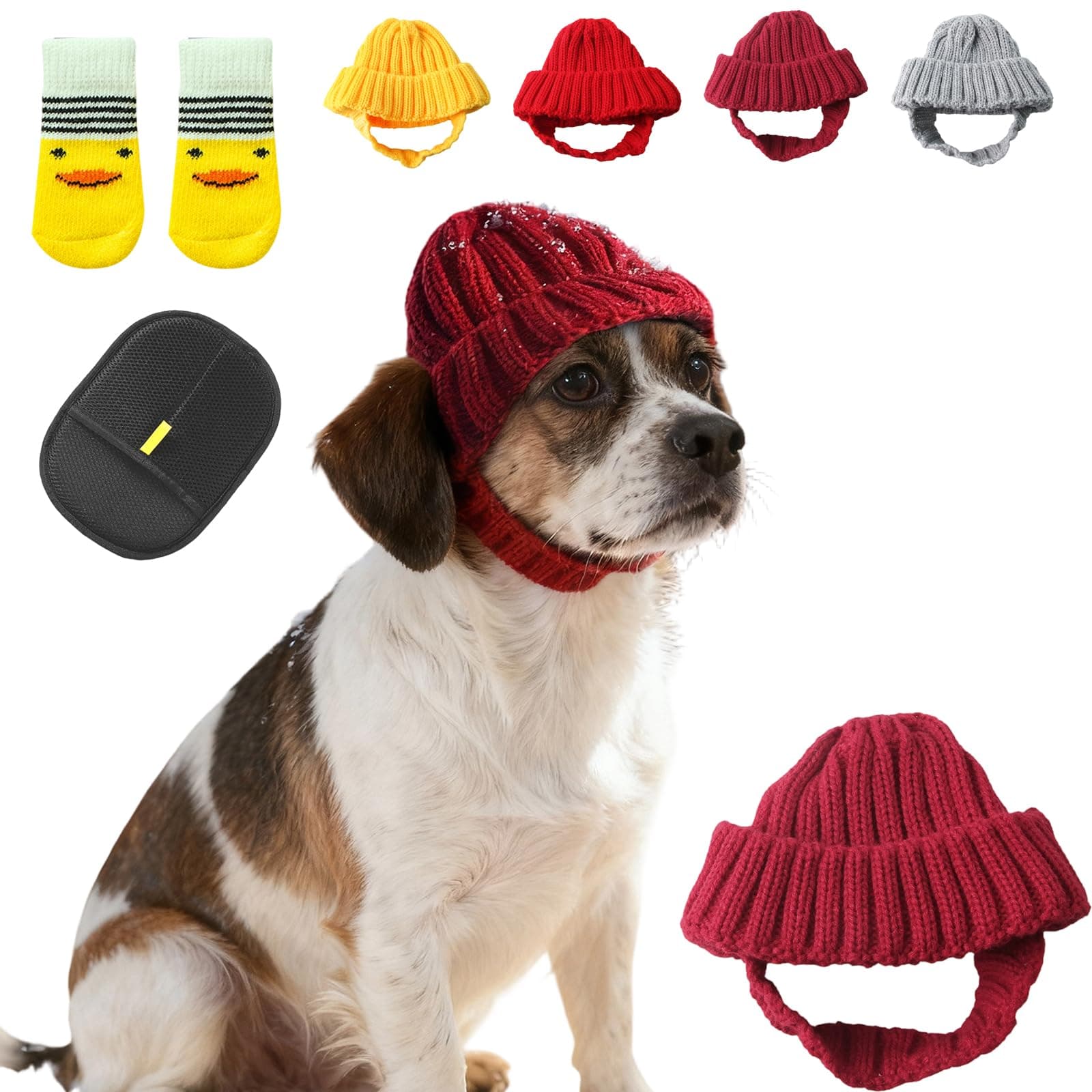 Red Wool Knit Dog Beanie, Dog Warm Winter Hat with Ear Flaps, Soft Comfort Knitted Hat Pet Cap for Small Dogs & Cats, Keep Your Puppy Warm and Wonderfully Cute (Dark Red, Medium)