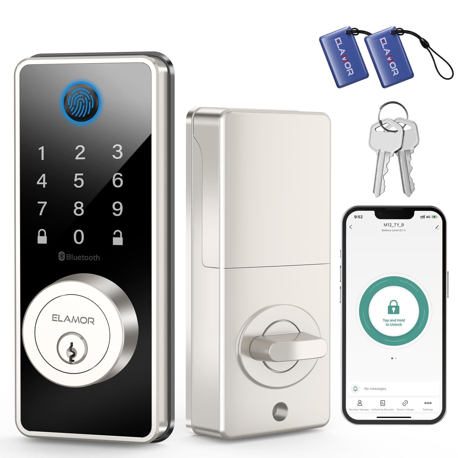 ELAMOR M12 Fingerprint Door Lock, 6-in-1 Keyless Entry Door Lock SN