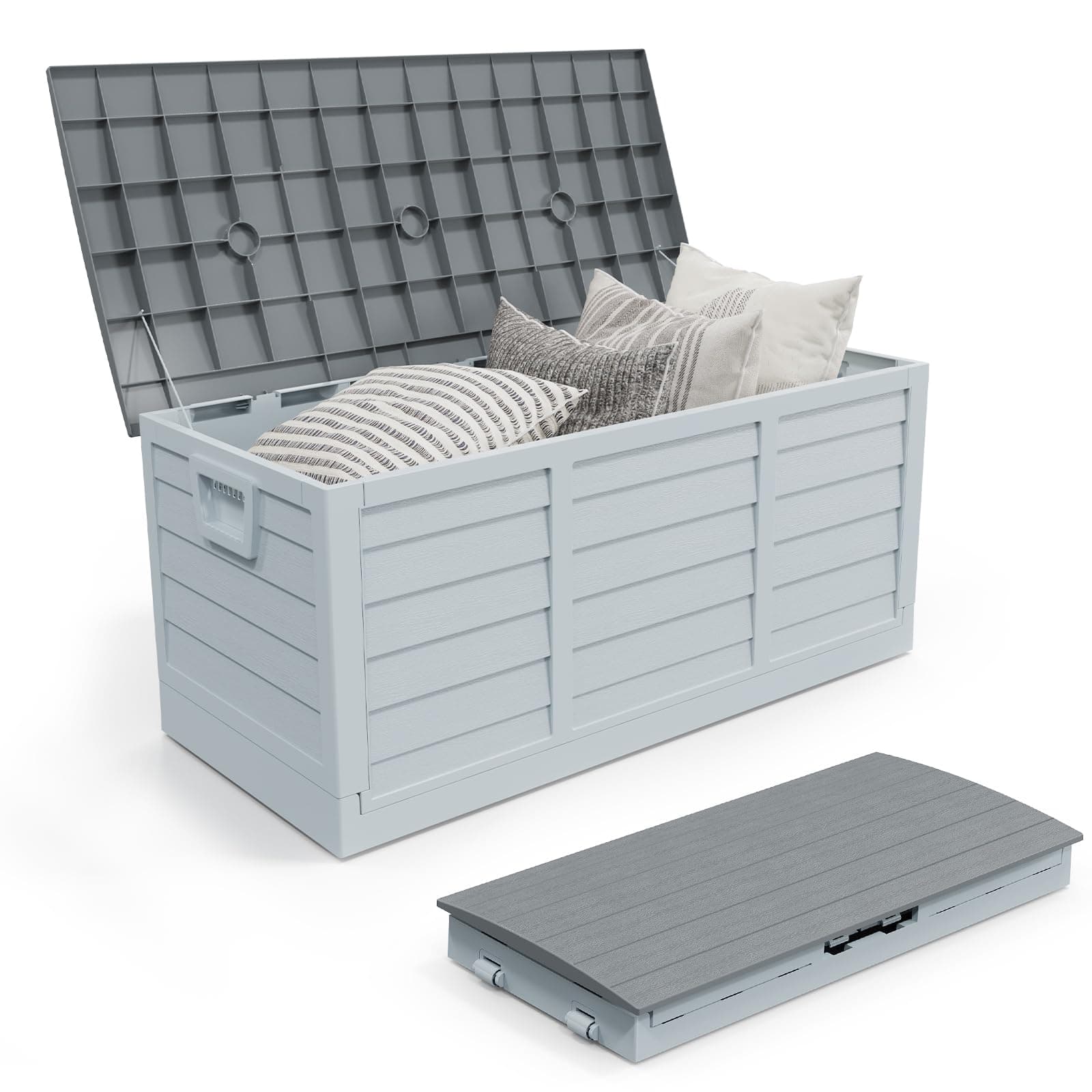 Outvita Foldable 75 Gallon Outdoor Storage Box, Gray Body-Gray Lid