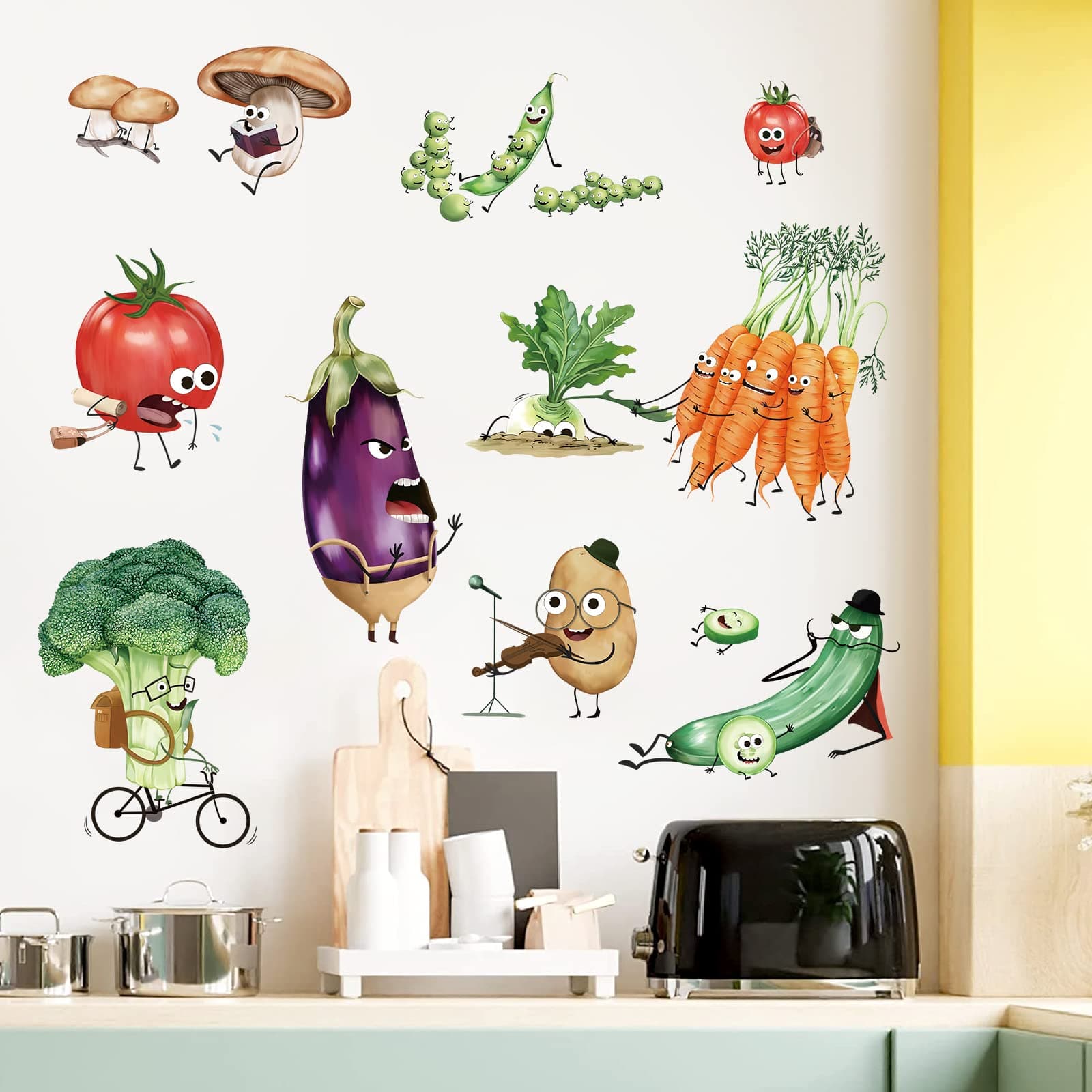 wondever Cartoon Vegetables Wall Decals Kitchen Food Wall Stickers