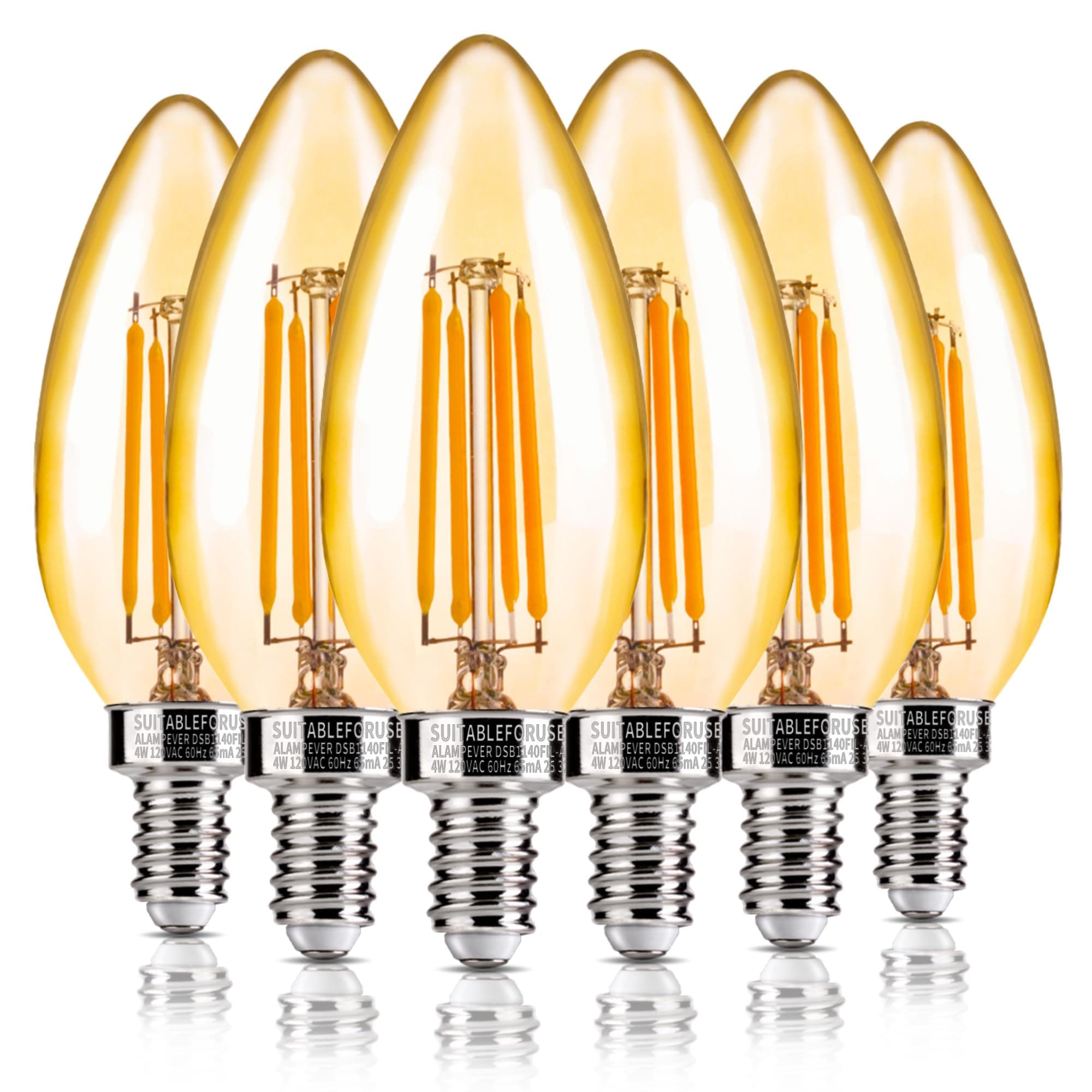 ALAMPEVER 6 Pack Chandelier Light Bulbs 40W Equivalent, E12 Candelabra Bulb, 330LM Dimmable LED Light Bulb, 2200K Warm White, B11 Type, 4W, Ideal for Living Room, Bedroom, Dining Room