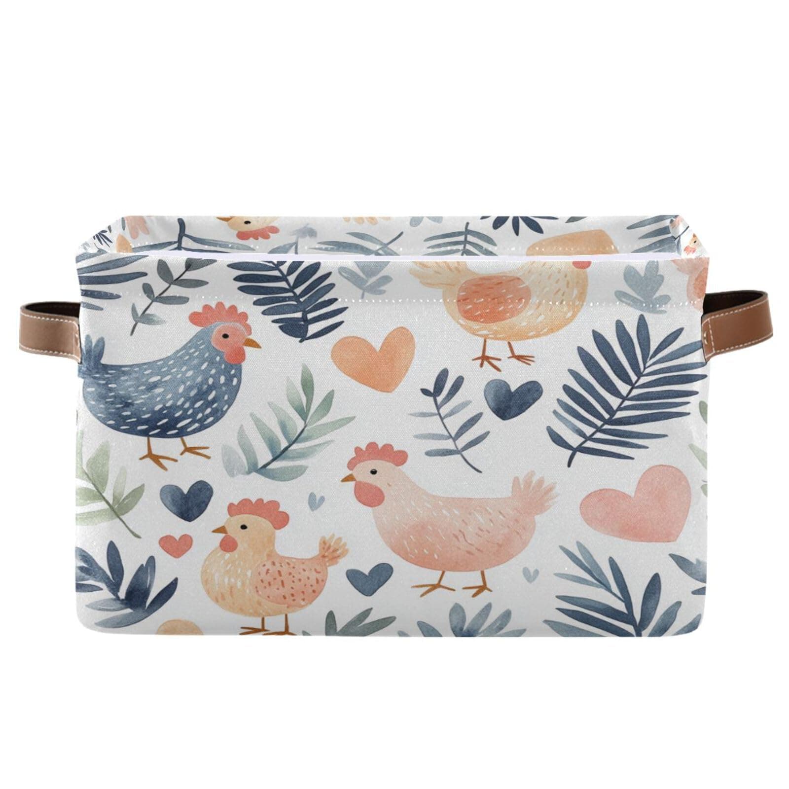 Kigai Cute Chicken Storage Basket with Handles Waterproof Collapsible Storage Bin Canvas Fabric Basket Decorative Box Closet Organizer for Nursery Bedroom Office