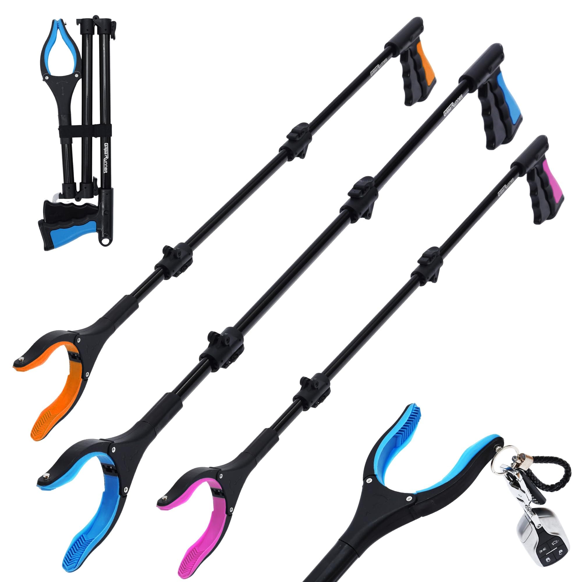 38" Extra Long Grabber Reacher Tool – 3 Pack Foldable Reacher Grabber Pickup Tools with 360° Rotating Jaw & Magnet - Heavy Duty Pick Up Grabbers for Seniors, Trash, Surgery Recovery