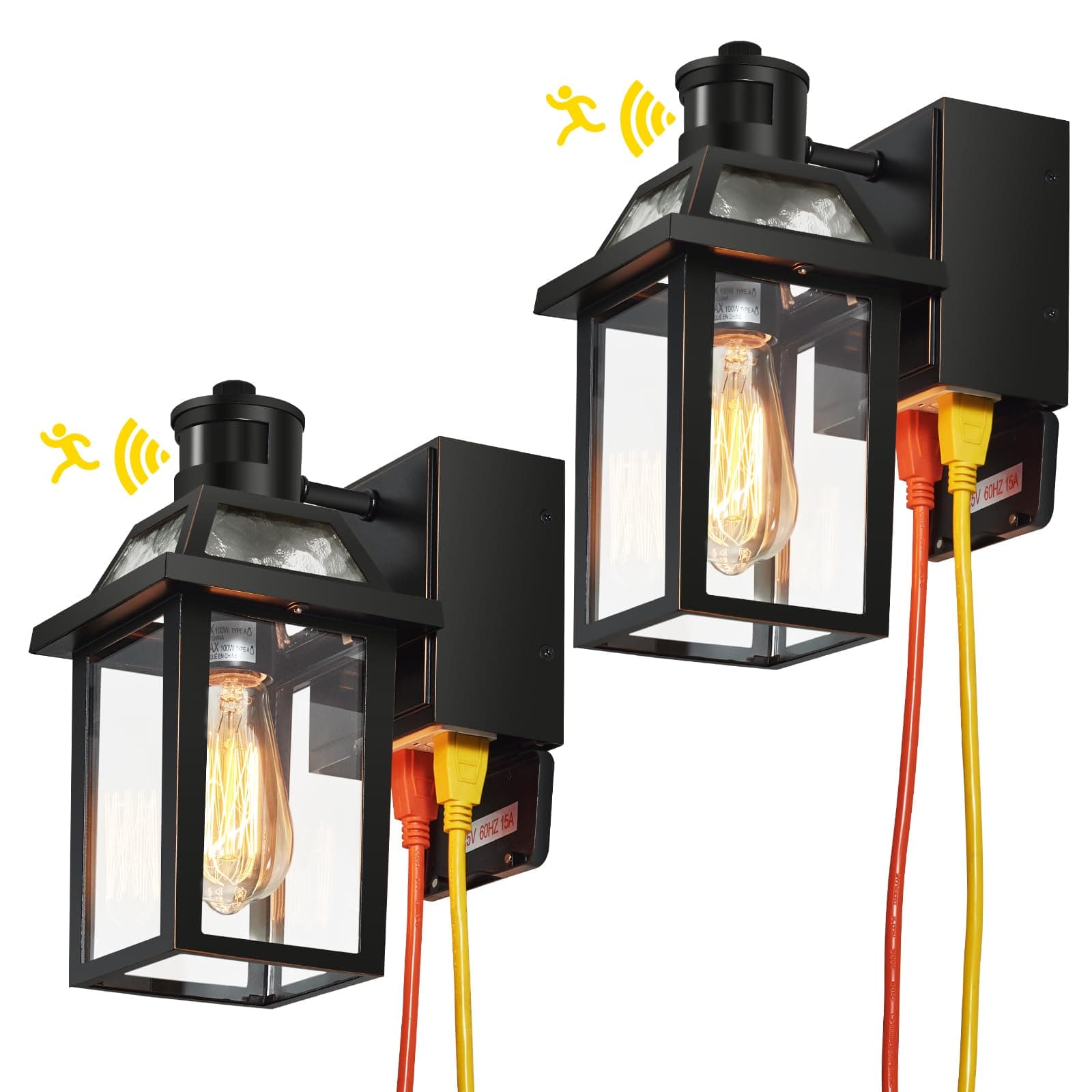 Porch Lights with GFCI Outlet, Dusk to Dawn Motion Sensor Outdoor Light, 3 Lighting Modes Exterior Fixture, Outside for House Front Door Patio Garage(2 Pack Black)