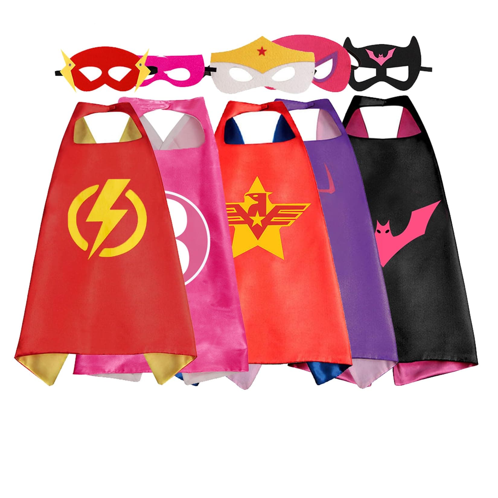 Kids Dress Up Capes Set Toys Costumes Party Favors Christmas Cosplay For Girls Boys (Pink-5p)