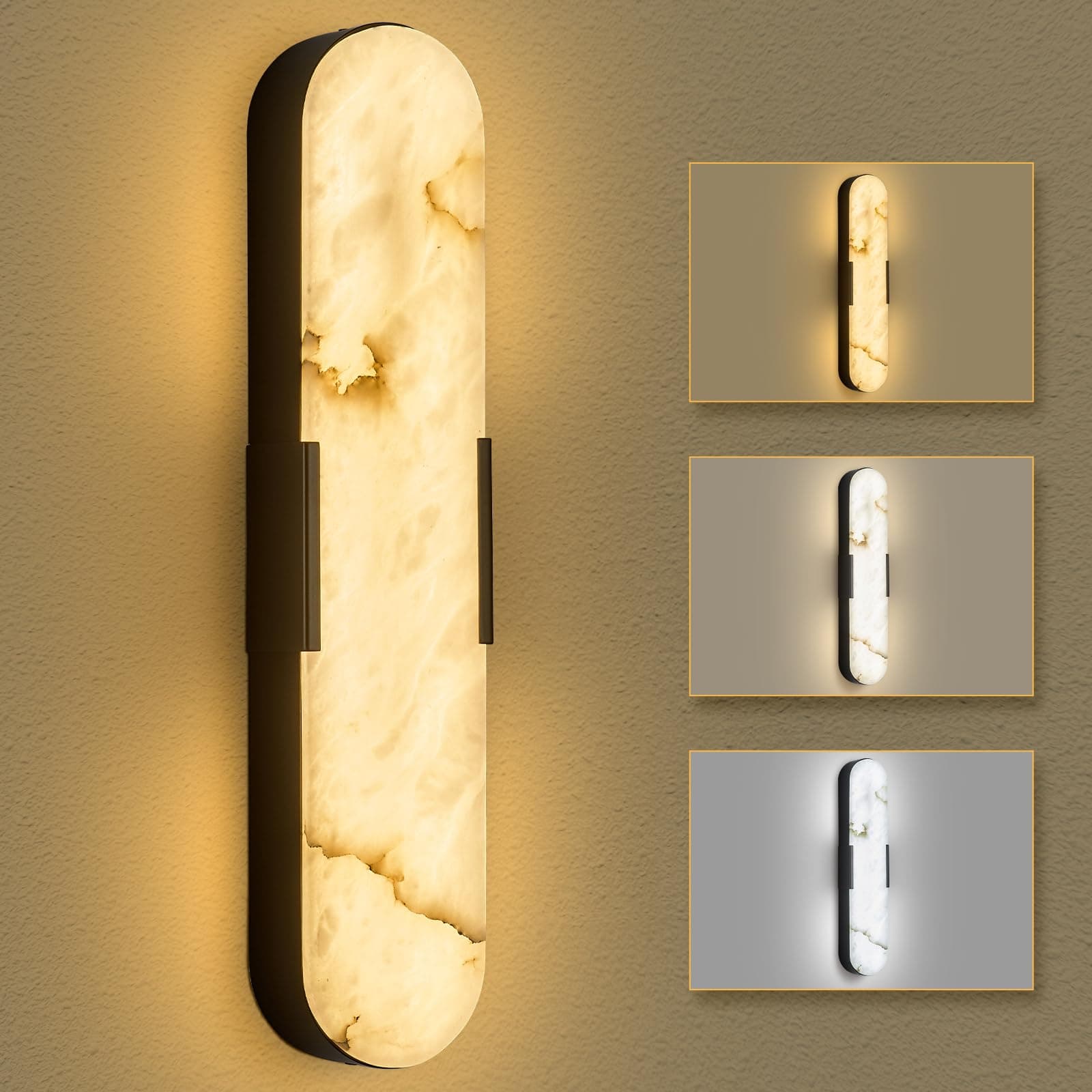 SMINGYINGZ Black Alabaster Wall Sconce,20" Modern Indoor LED Wall Light Natural Marble Wall Sconces Dimmable for Living Room, Dining Room, Bedroom, Porch, Dining Room, Stairway, Bathroom