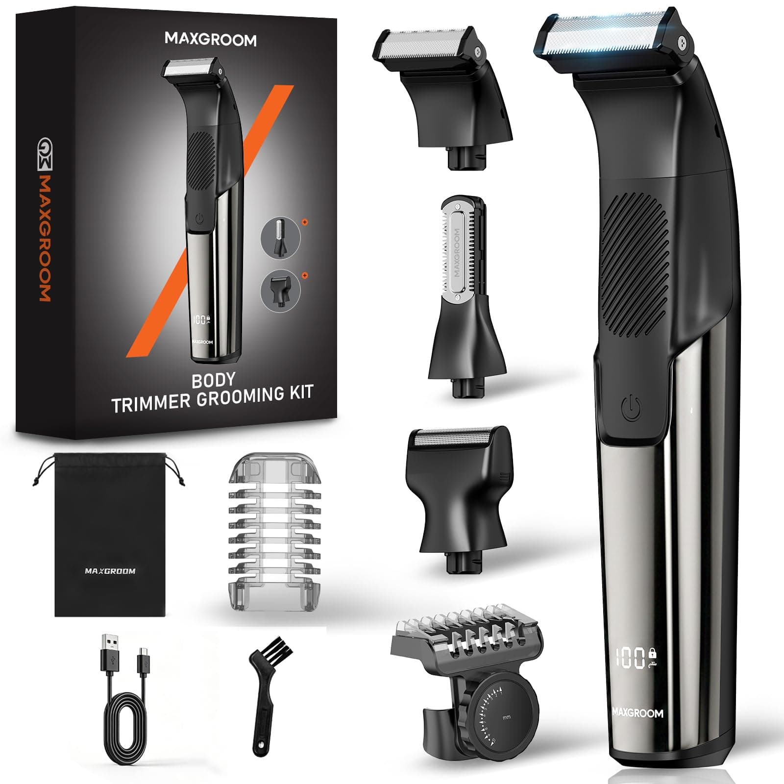MAXGROOM Manscape Body Hair Trimmer for Men, IPX6 Waterproof Pubic & Groin & Ball Hair Trimmer, 3-in-1 Electric Shaver with USB-C Charging and LED Display Gift for Him, Boyfriend, Husband