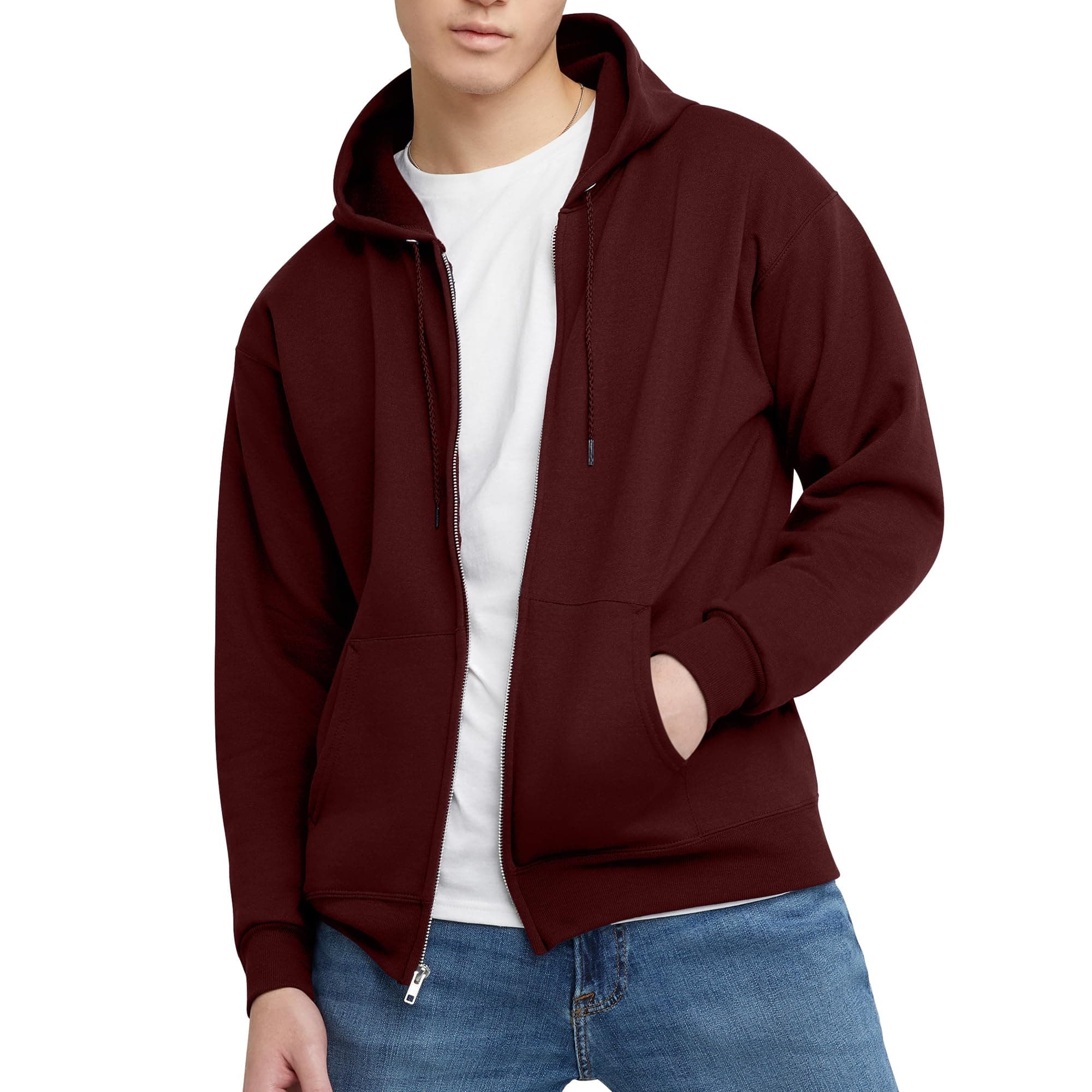 Hanes Men's Zip-Up Hoodie, EcoSmart Fleece Full-Zip Hoodie for Men, Hooded Sweatshirt, Mulled Berry, 3XL