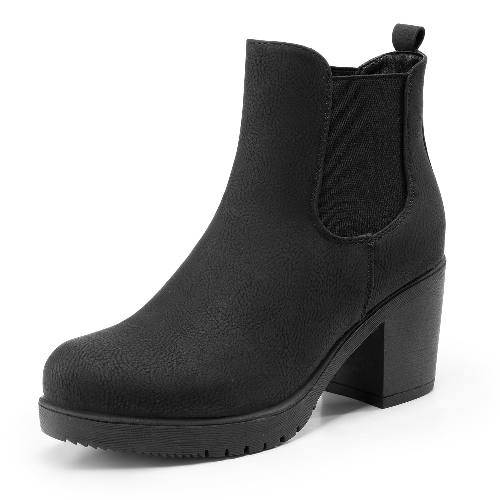 DREAM PAIRS Women's Chelsea Ankle Boots Slip On Chunky Heel Fall Booties,Size 5.5,Black/Pu,FRE