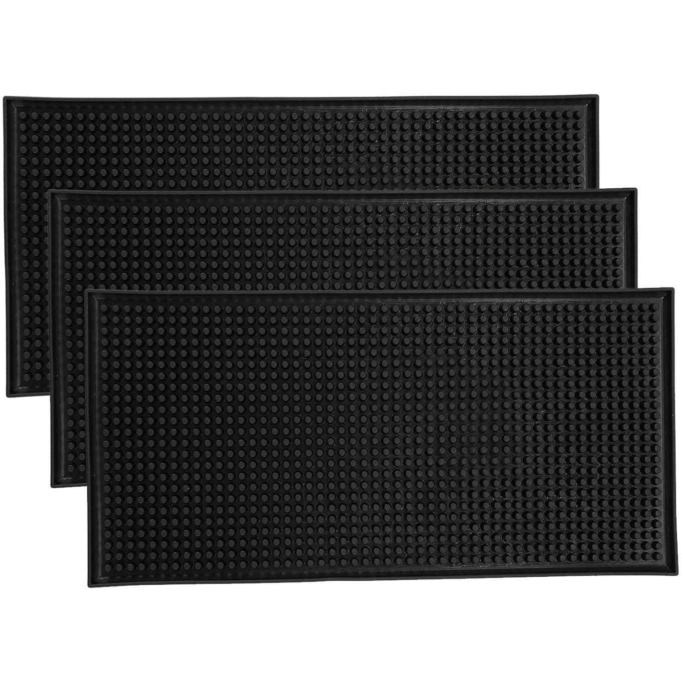 Xeodaun 3 Pack Black Bar Mat Spill Mat Glass Drying Mat Cocktail Mixing Service Mat for Counter Top(12inch(L) x 6inch(W))