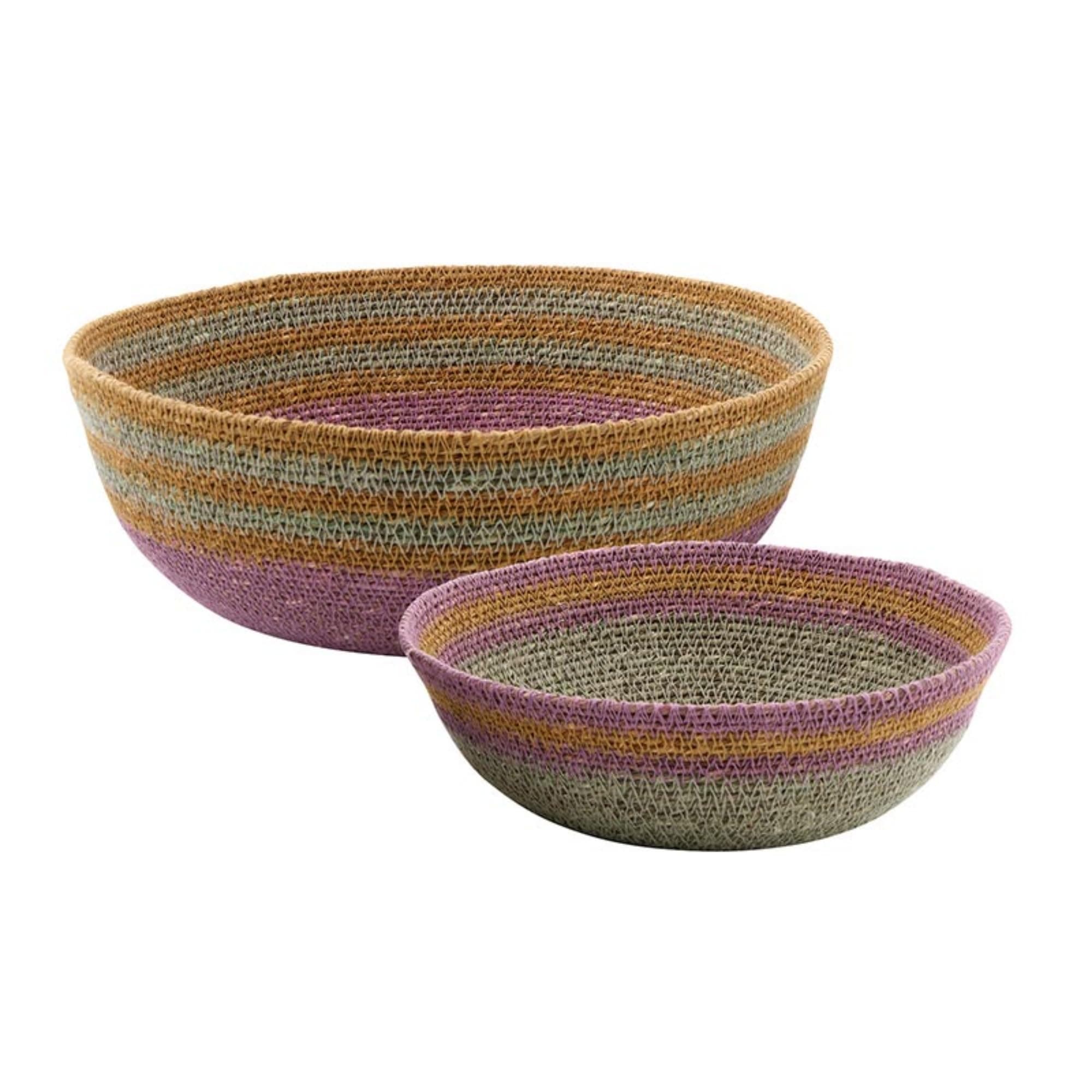 47th & Main Set of 2 Decorative Seagrass Bowls, Bright Striped