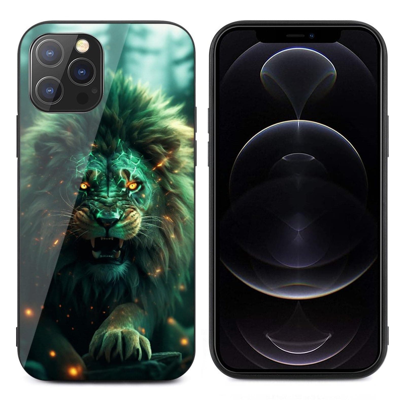 CRIVOTA for iPhone 12Pro Max Case - All-New Lion Design, Glass Back + TPU Inner Shell, Military-Grade Tested, Extreme Slimness, Precise Cutouts, Cell Phone Cases for Men Women