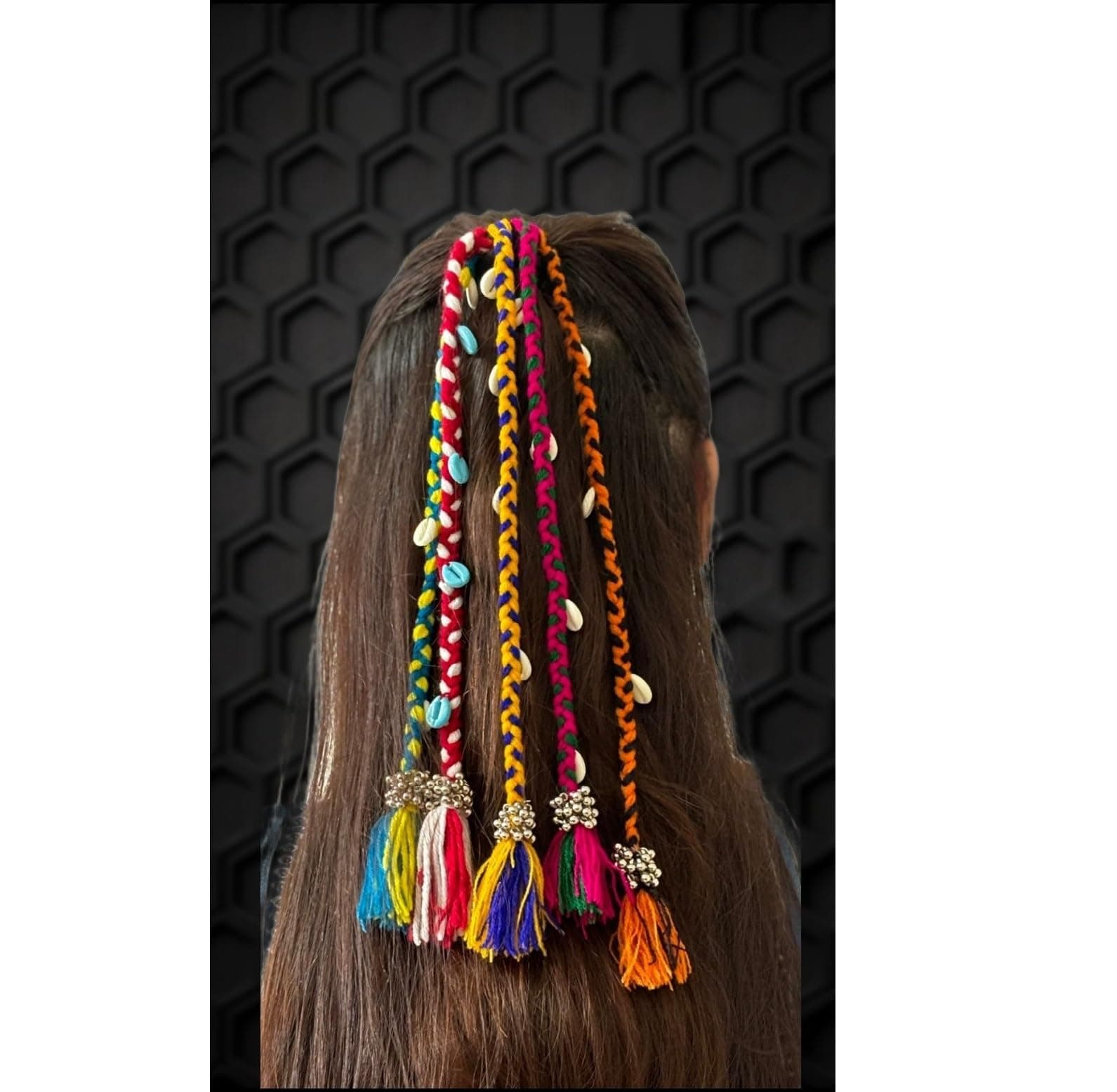 CHEENNY Navratri Look Hair braids with Rubber Bands For Rainbow Braids Girl and Women (1pcs,Multi)