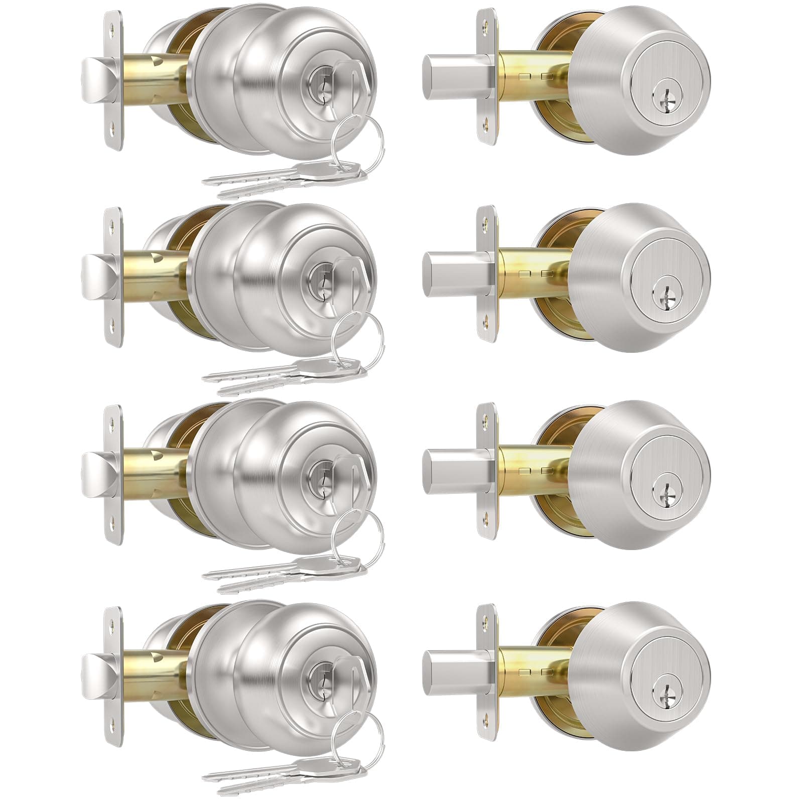 AEEKEL Exterior Door Knob with Lock and Key, 4 Pack Front Door Lock Set