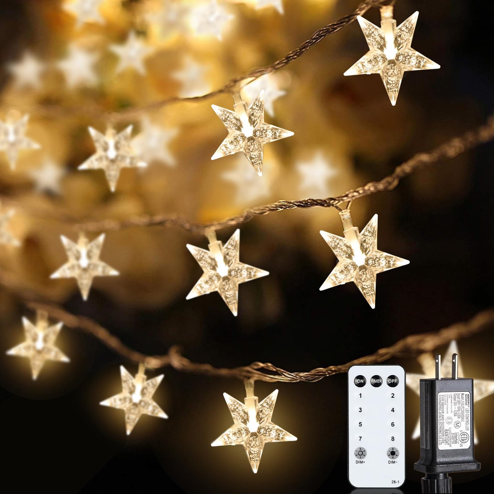 Star String Lights 59 Ft 100 LED Christmas Lights Plug in with Remote Timer Connectable Twinkle Lights for Bedroom Classroom Wedding Christmas Tree Indoor Outdoor Decor, Warm White