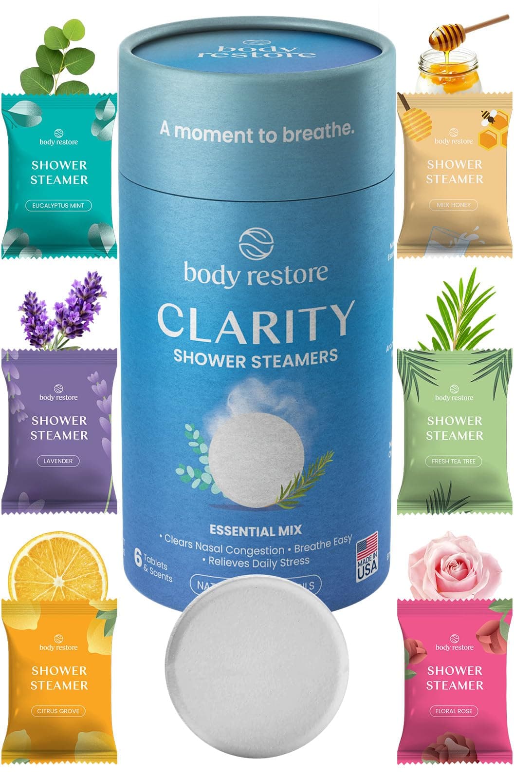 BodyRestore Shower Steamers Aromatherapy, Gifts for Men, Clarity 6 Pack