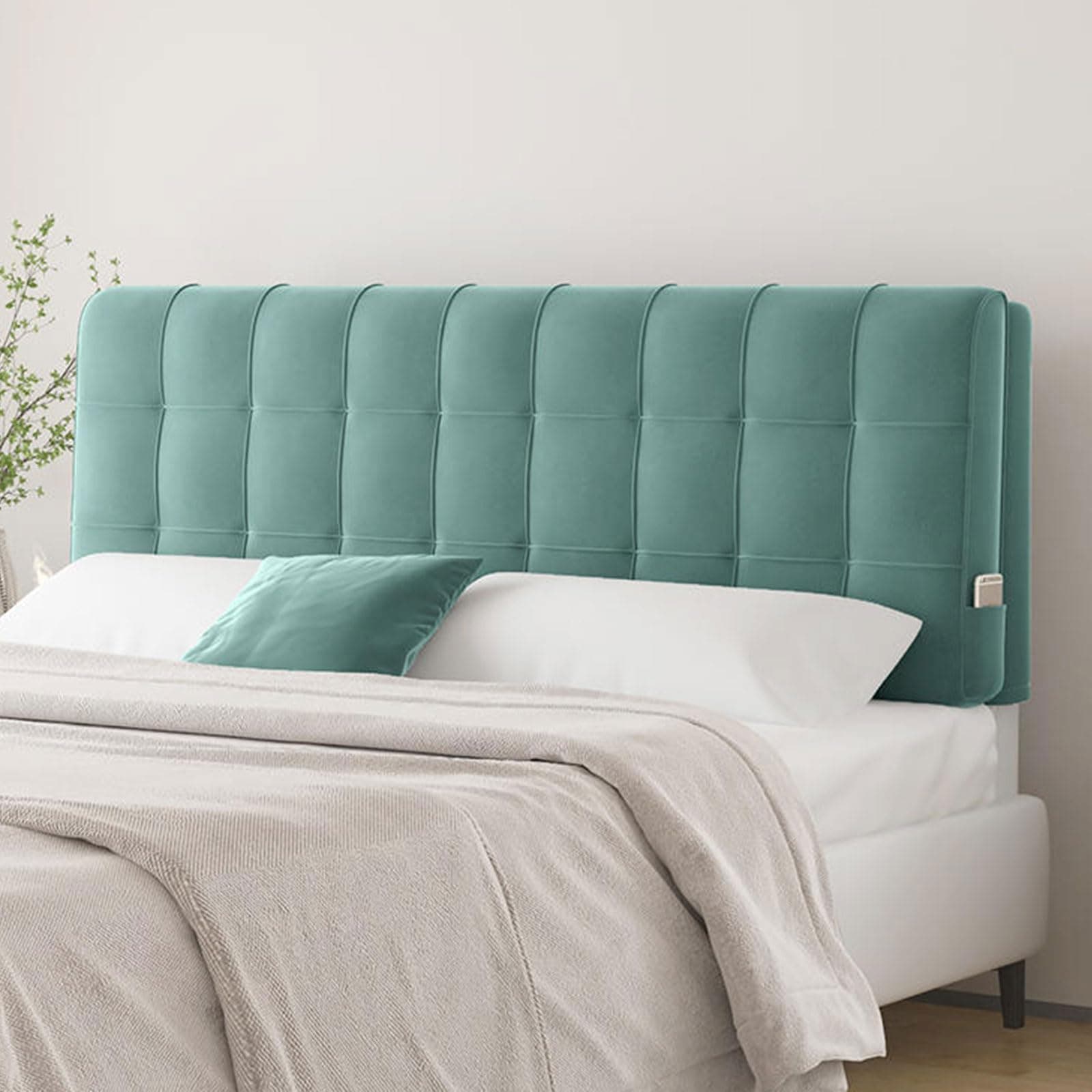Upholstered Headboard Cushion/Bed Headboard Cover, Finnish Velvet Thickened Anti-collision Large Reading Cushion, Bed Head Backrest Dustproof Protector Cover Washable(No headboard-120x60x6cm,Green)