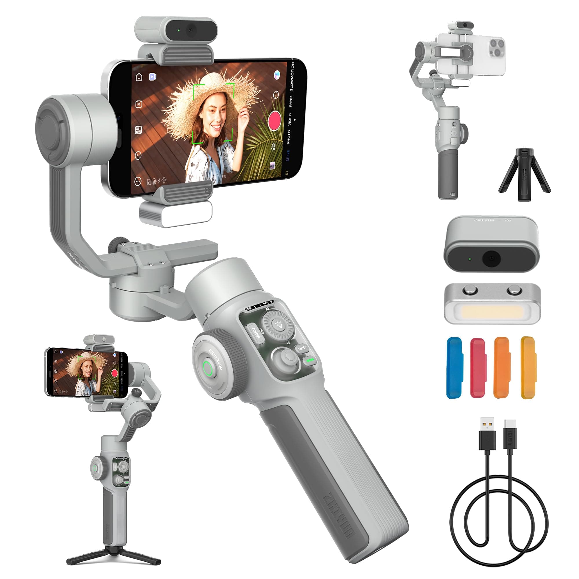 ZHIYUN CINEPEER Smooth 5E Combo 3-Axis 300g Payload Gimbal Stabilizer for iPhone, Android, Gesture Control, Built-in Fill Light, Tripod, Portable Phone Stabilizer for Video Recording, Tiktok, Travel