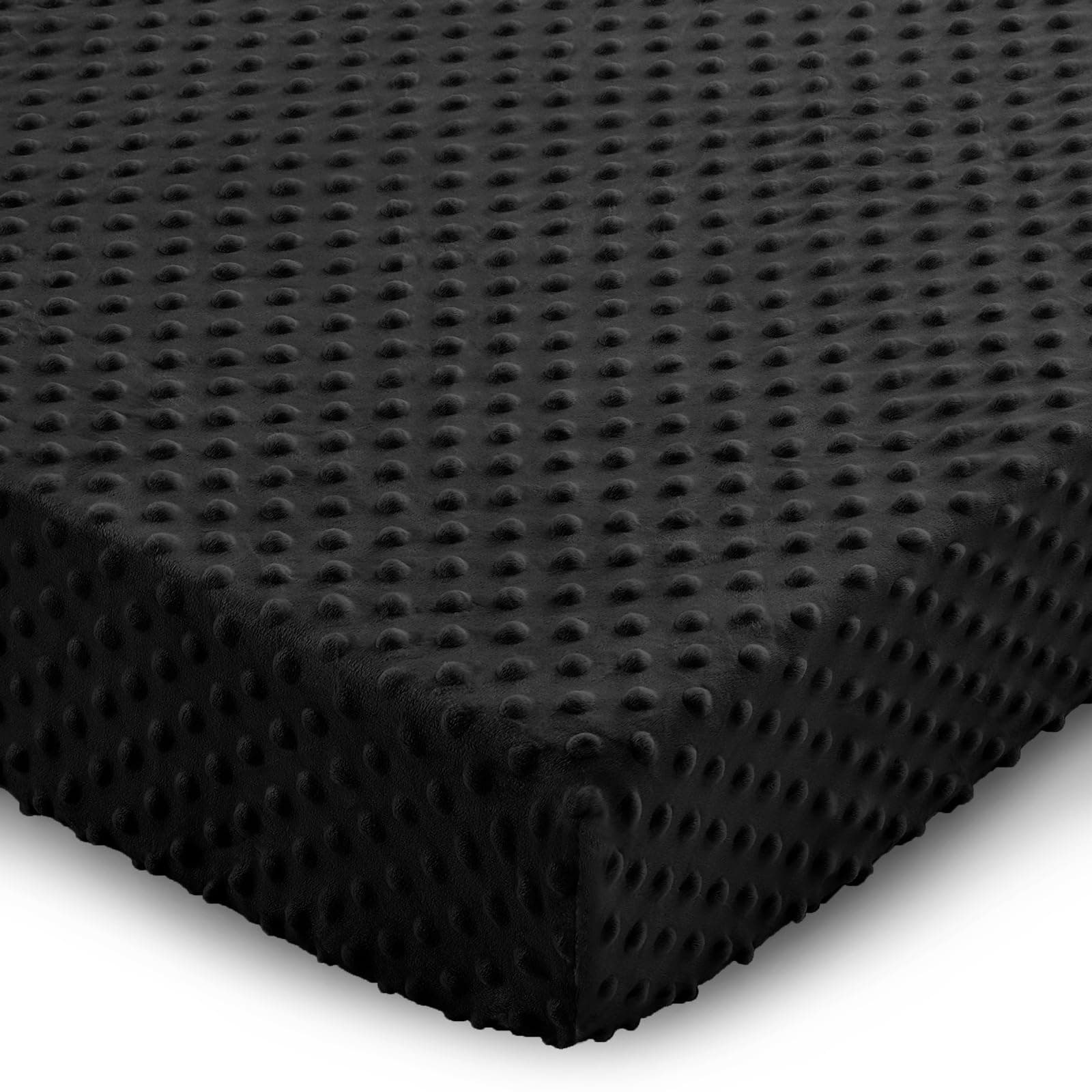 Entisn Pack N Play Sheets Fitted, 26 x 38 Inch Minky Dot Mini Crib Sheet for Boys and Girls, Soft and Warm Fleece Nursery Bedding for Most Mini Crib Mattresses (Black)