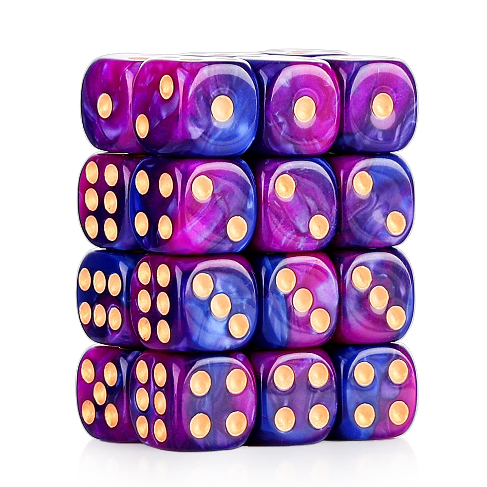 24 of Pack 16MM 6 Sided Dice Set,Two Colours D6 Game Dice Set, 6 Sided Standard Dices for Yahtzee, Bunco or Teaching Math,with Portable Dice Pouch(Purple and Blue)