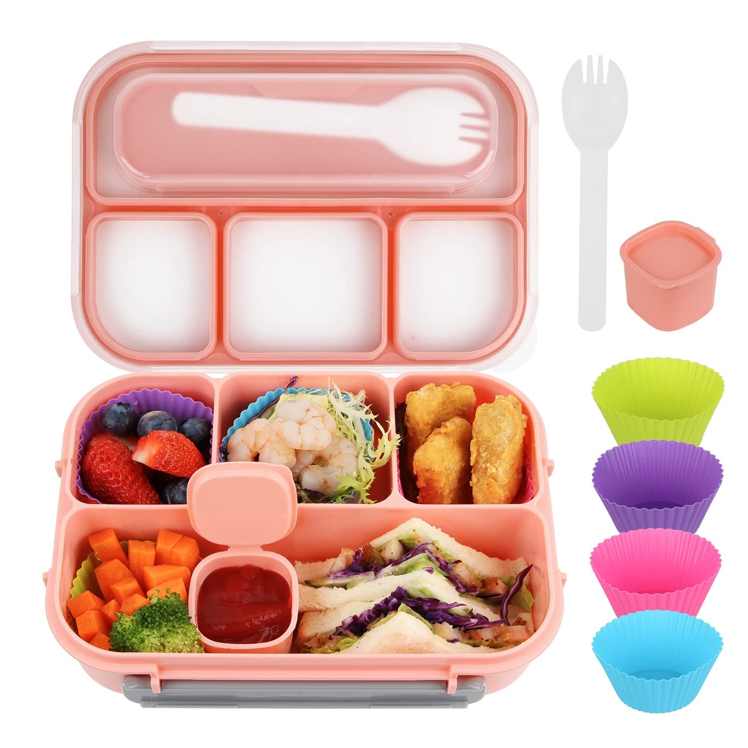 MaMix Bento Lunch Box Adult Lunch Box, Lunch Box Kids, Lunch Containers for Adults/Kids/Students,1300ML-4 Compartment Bento Lunch Box (Pink)