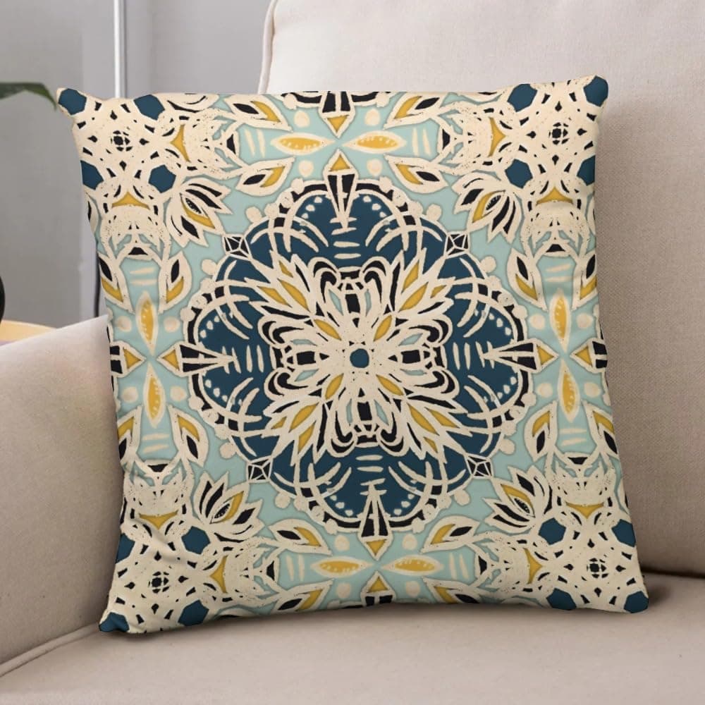 Hvednze Protea Pattern in Deep Teal, Cream, Sage Green & Yellow Ochre Short Plush Throw Pillow Cover 20X20in, Soft Decorative Pillow Case for Couch, Sofa, Chair, Bedroom
