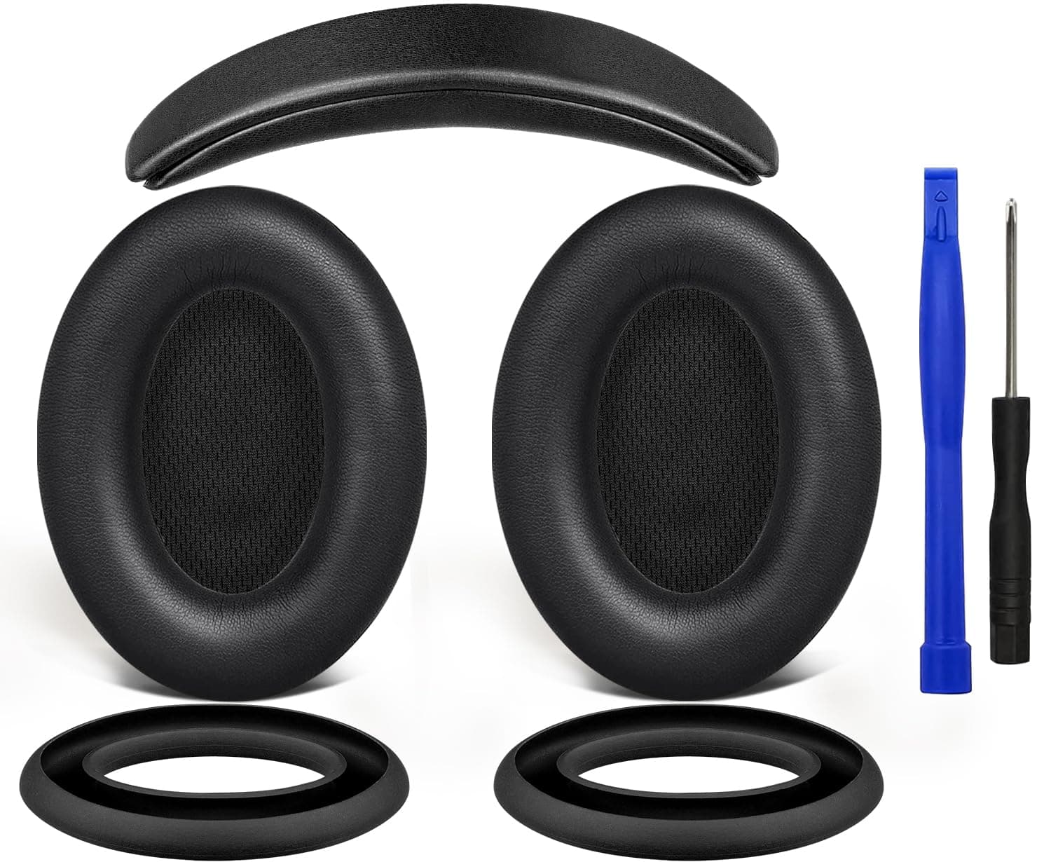SOULWIT Replacement Kit for Bose QC15/QC2 QuietComfort Headphones, Ear Pads Cushions + Headband + Silicone Earpads Cover Protector - Black