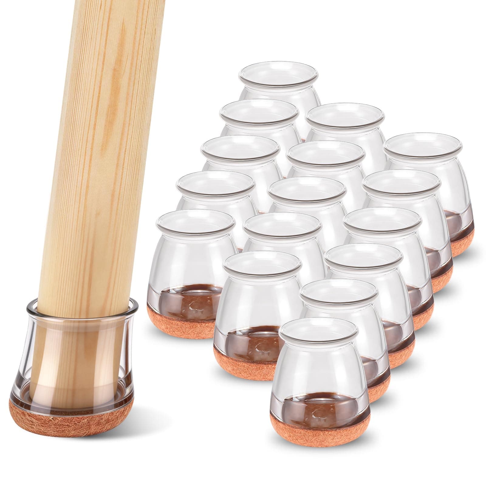 16 PCS Chair Leg Floor Protectors - Small Clear Caps for Round Legs (19―28mm / 13/16" ― 1-1/8") Anti Scratch