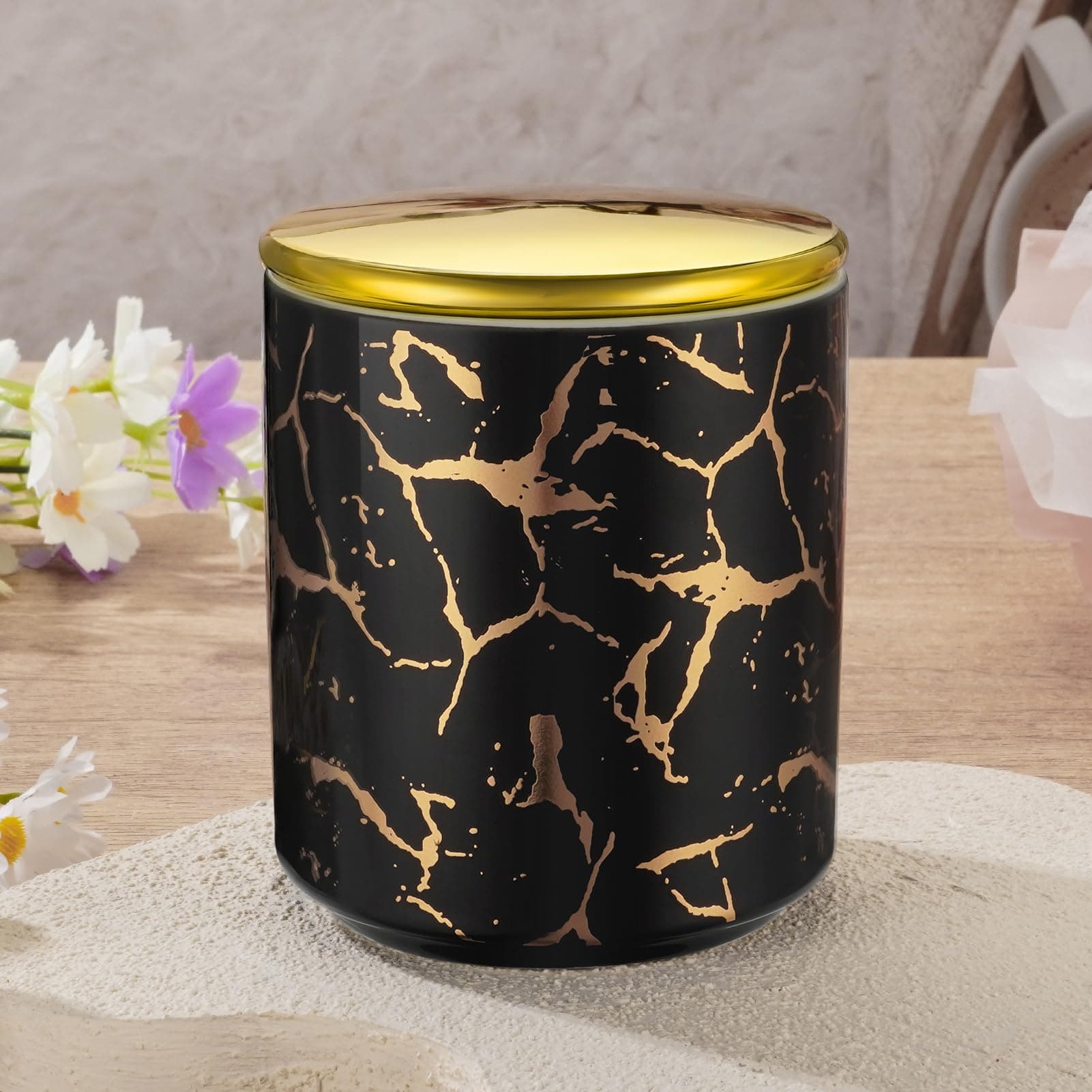 SOITIS Ceramic Mini Urn for Human Ashes - 4.3 Inches Golden Black Marble Holder, Small Urns for Ashes, Memorial Keepsake Decorative Urn, Cremation Funeral Urns for Women Men