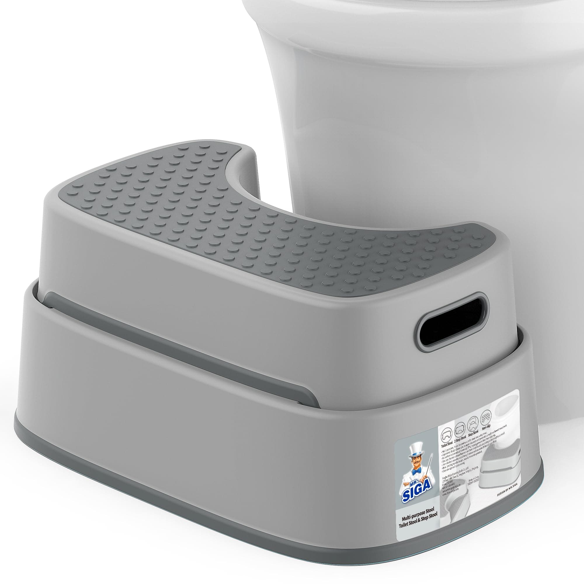 MR.SIGA Toilet Stool Squat Adult Bathroom Foot Stool, Light Gray&Dark Gray