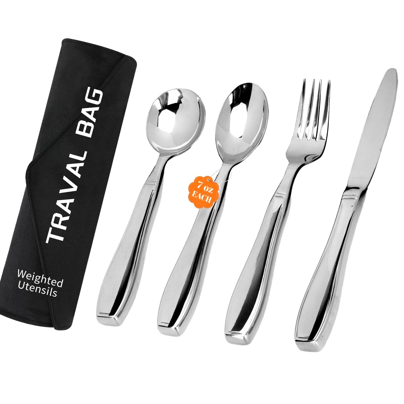 Weighted Utensils for Hand Tremors|Heavy Adaptive Utensils for Elderly & Arthritis|Stainless Steel Eating Aids for Weak Grip|Parkinsons Aids for Living|Discreet Travel Wrap,Dishwasher Safe