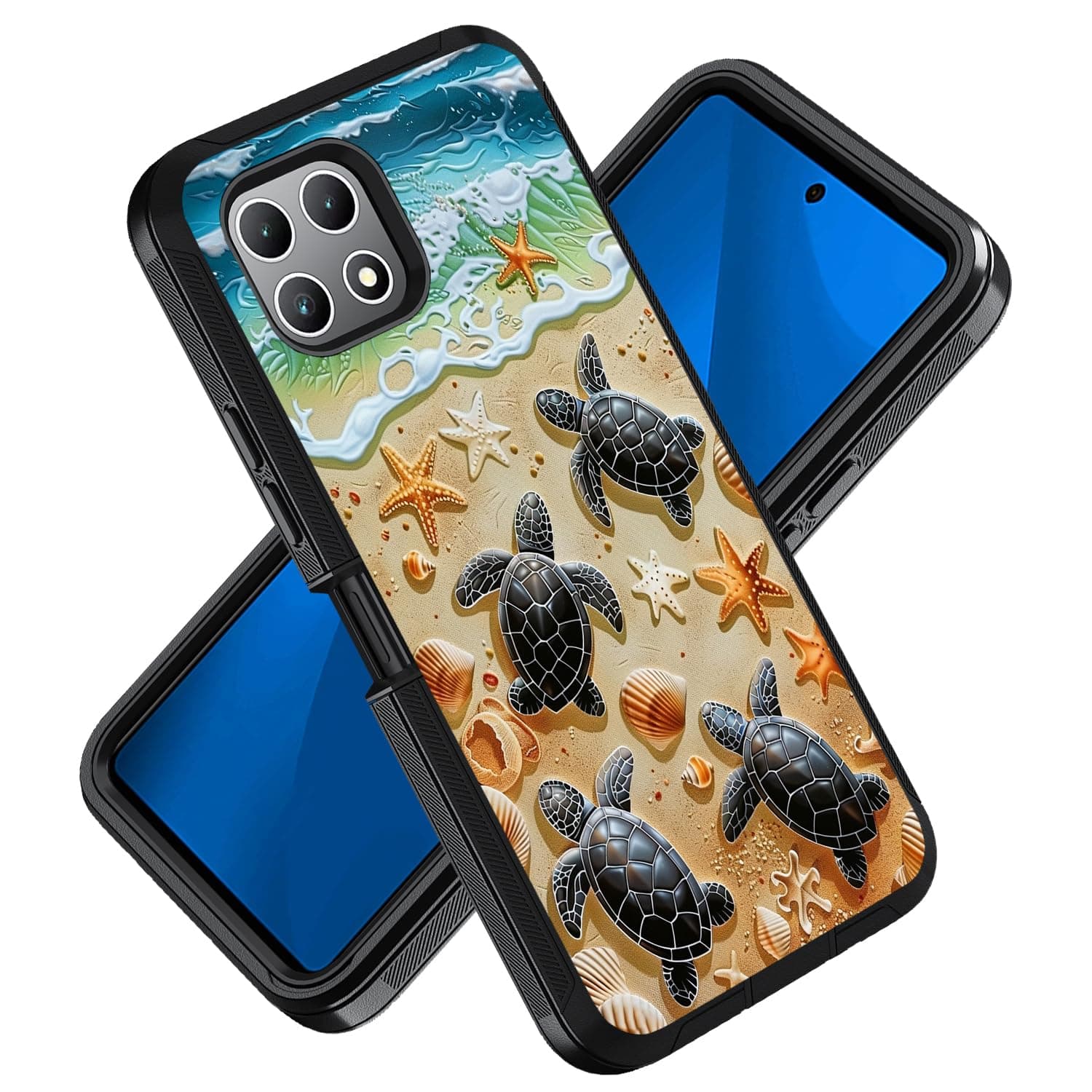 ZXHSBROK for T-Mobile REVVL 7 5G Phone Case, Military Grade Heavy Duty 3-Layer Shockproof Drop Protective Cover for T-Mobile REVVL 7 5G (2024), Sea Turtles on The Beach