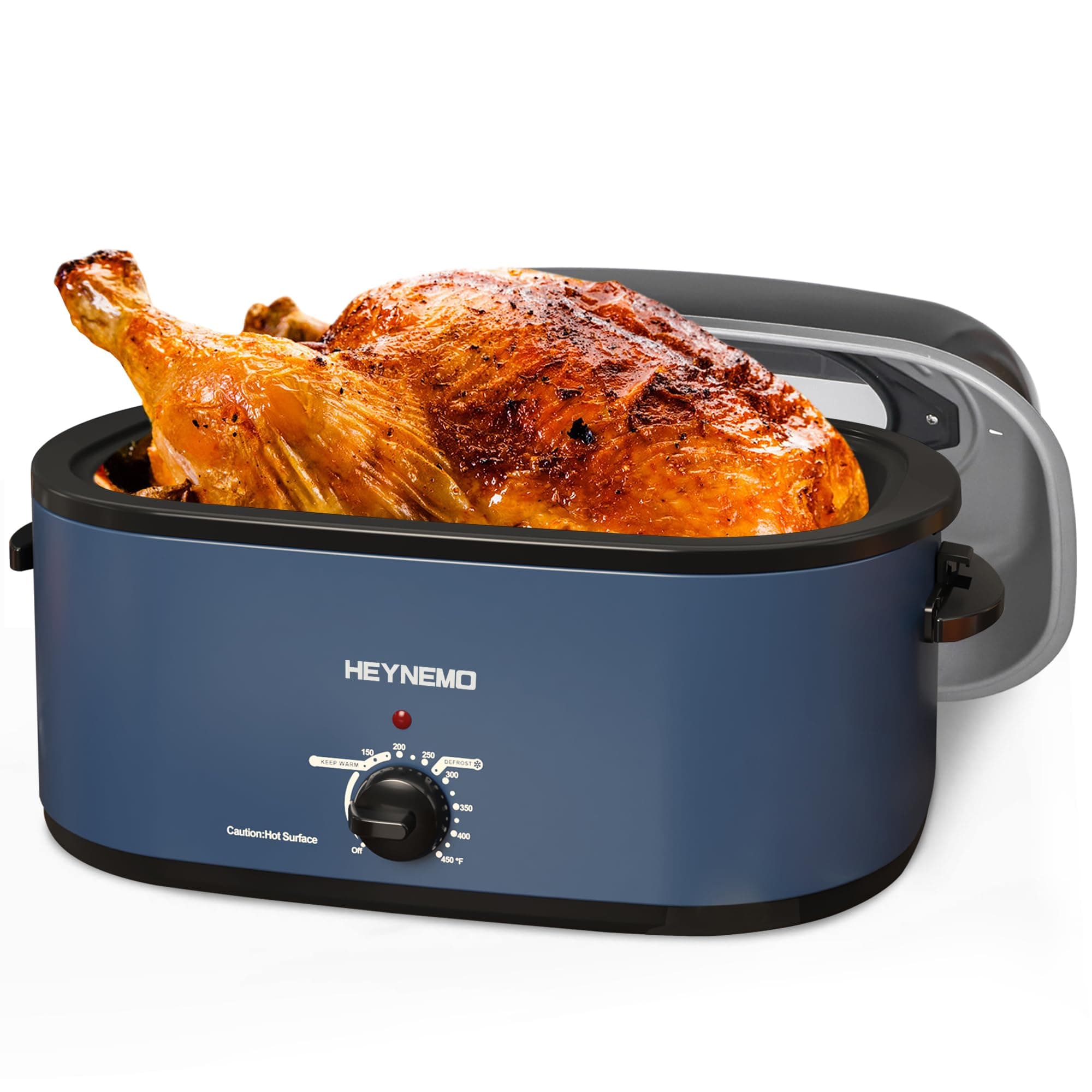Roaster Oven 28 Quart, Electric Roaster Pan with Visible & Self-Basting Lid, Large Stainless Steel Electric Turkey Roaster Oven Defrost Warm Function, Removable Pan Rack, Fits Turkeys Up to 30LB, Blue